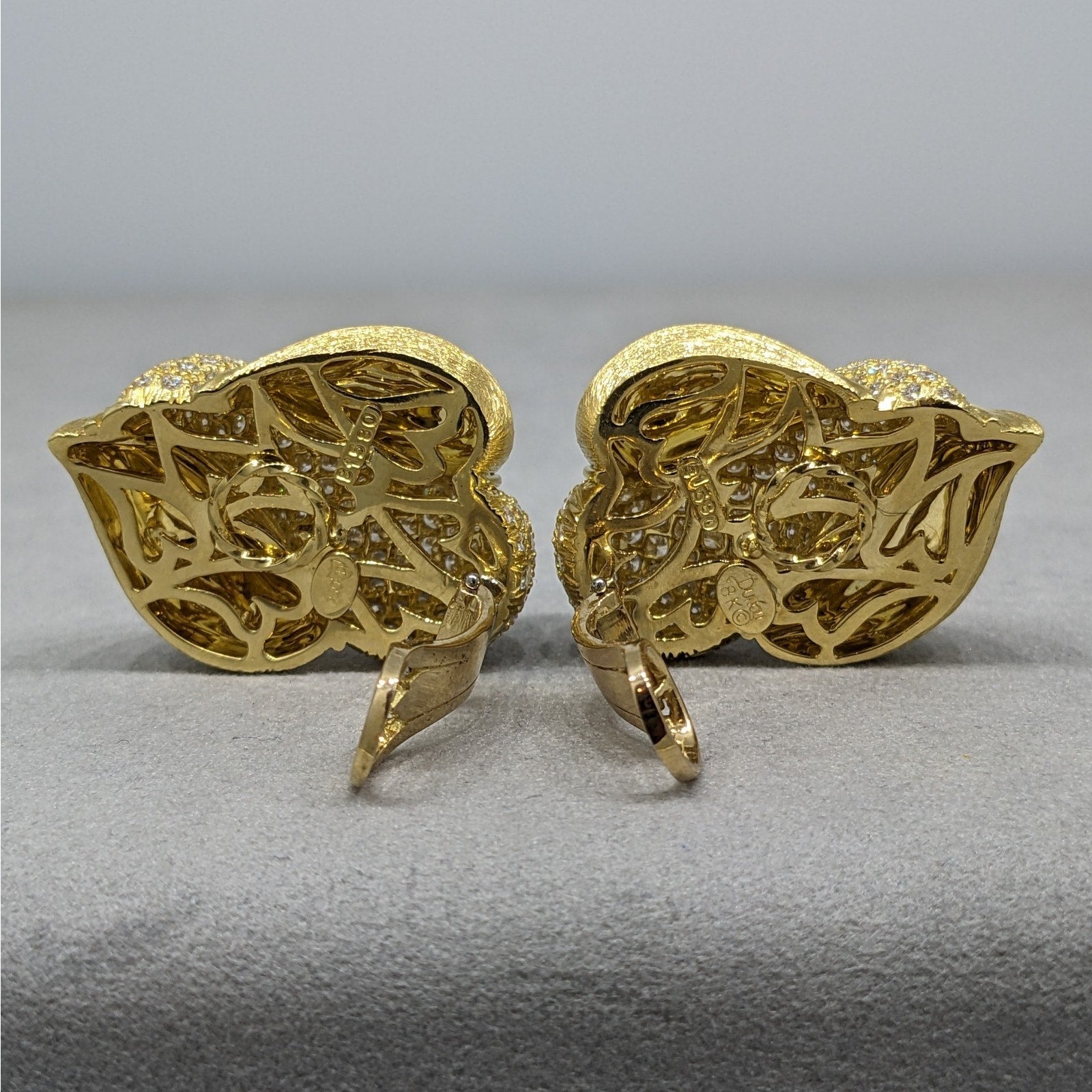 Henry Dunay Diamond Pave Earrings in Textured 18k Yellow Gold