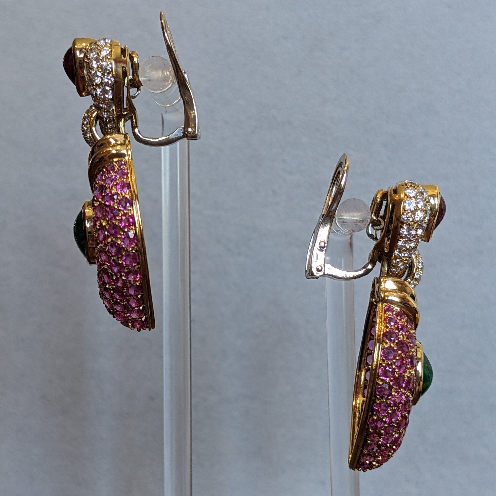 Pave Ruby and Diamond & Emerald Doorknocker Earrings in 18k Yellow Gold