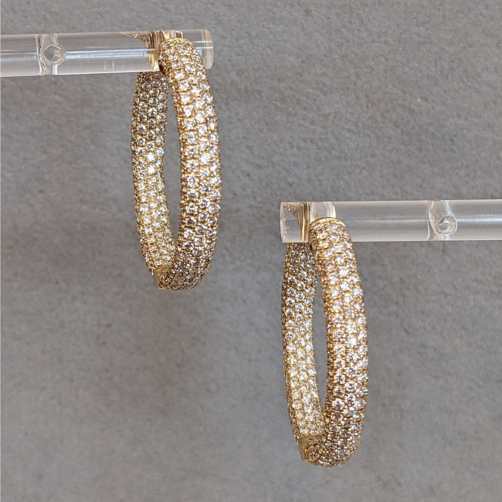 Natural Diamond 1.25" Pave Hoop Earrings 4.80 cttw in 18k Yellow Gold