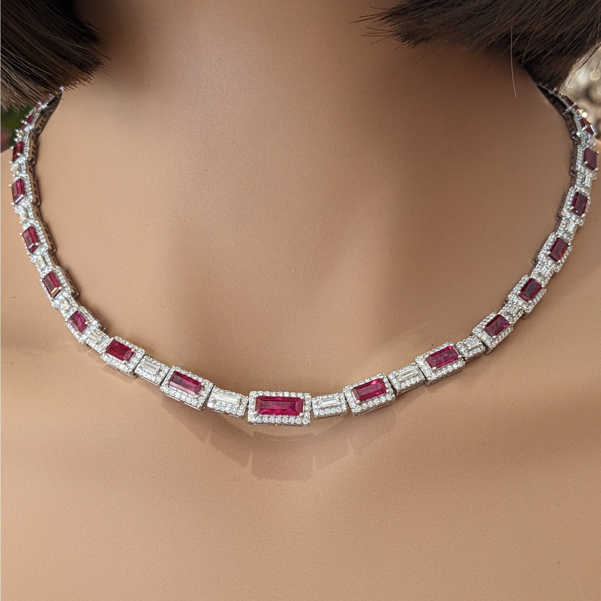 GIA Certified Unheated Ruby & Diamond Necklace in 18k White Gold