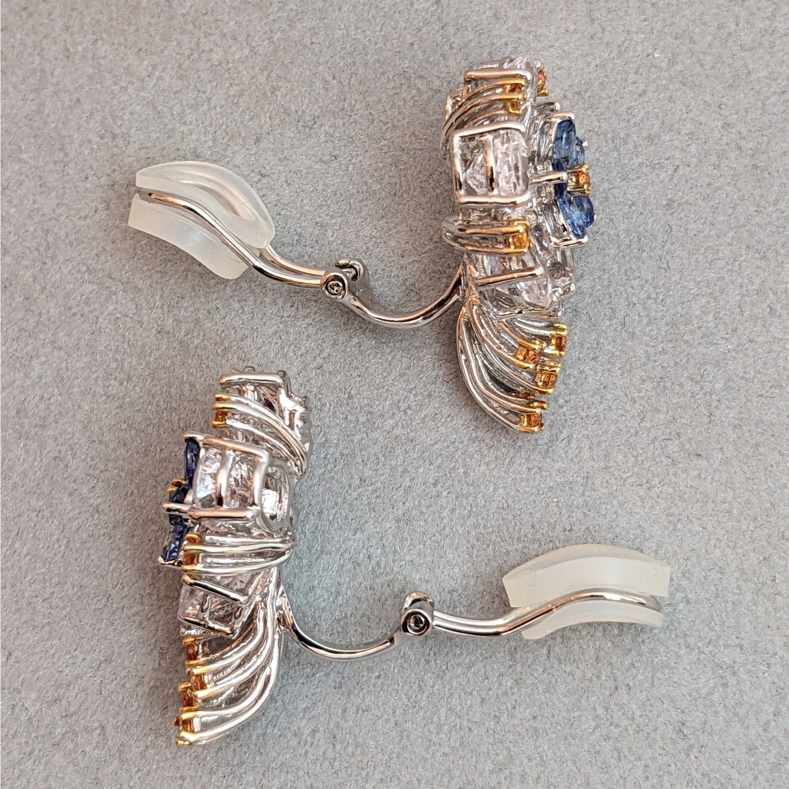 Flower Earrings with Sapphires and Gemstones in 18k White Gold