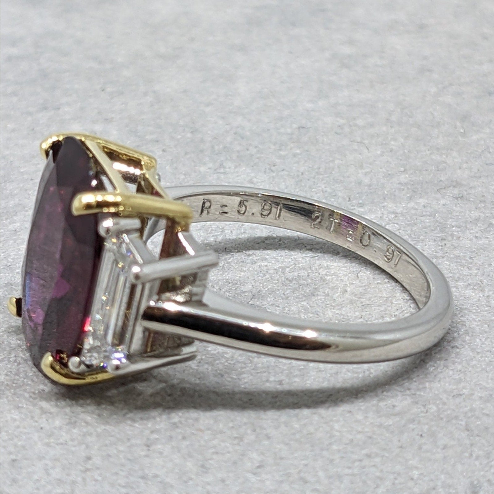 GIA 5.91 ct Natural Unheated Oval Ruby Diamond Ring in Platinum & 18k Yellow Gold