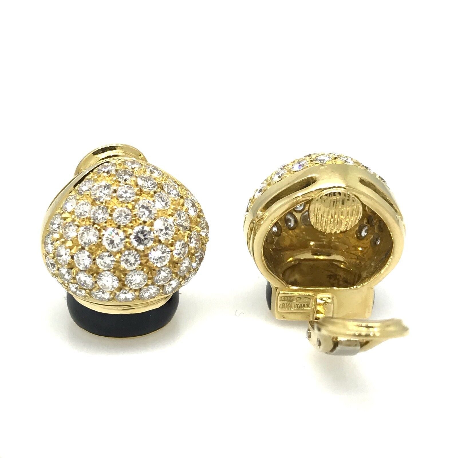 Pave Diamond Dome Earrings with Black Enamel in 18k Yellow Gold