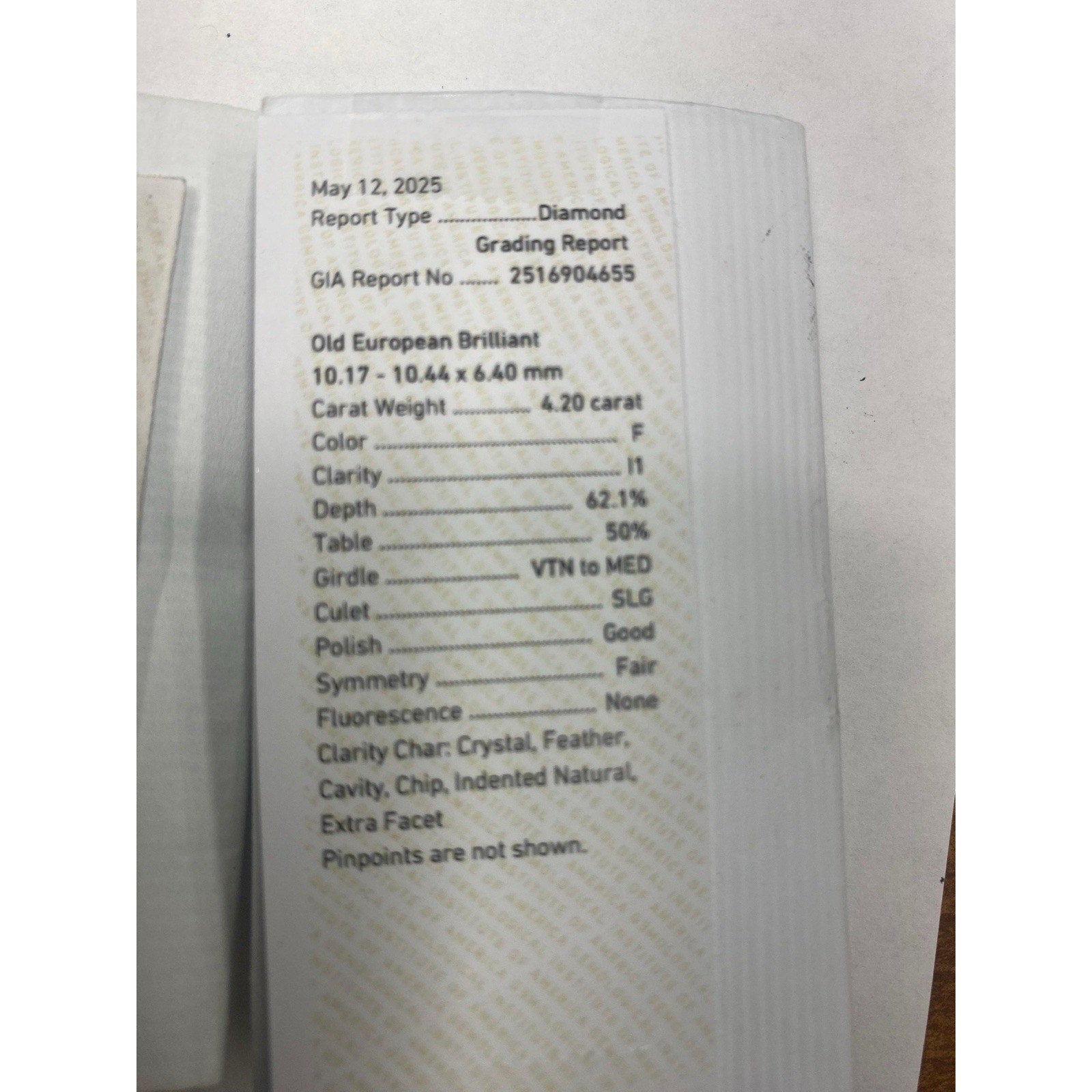 GIA 4.20 ct Natural Old European Brilliant Cut Diamond F color - HMC300BA