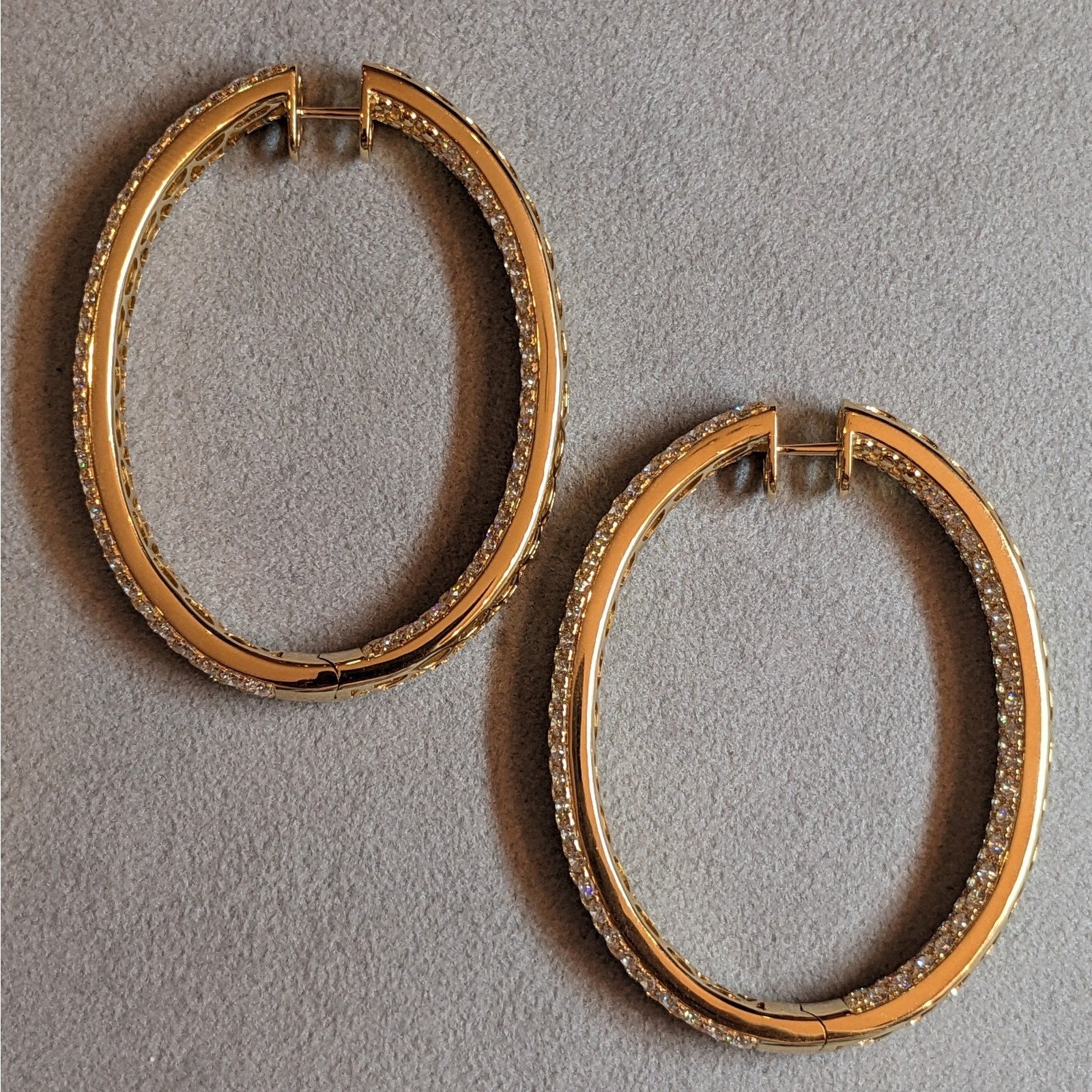 14.85cts Inside Out Oval Pave Diamond Hoop Earrings in 18k Yellow Gold