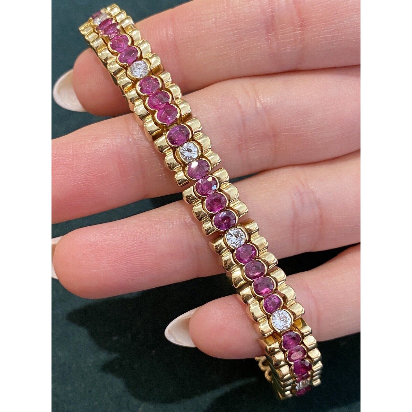 Vintage Ruby and Diamond Line Bracelet in 18k Yellow Gold - HM2405B