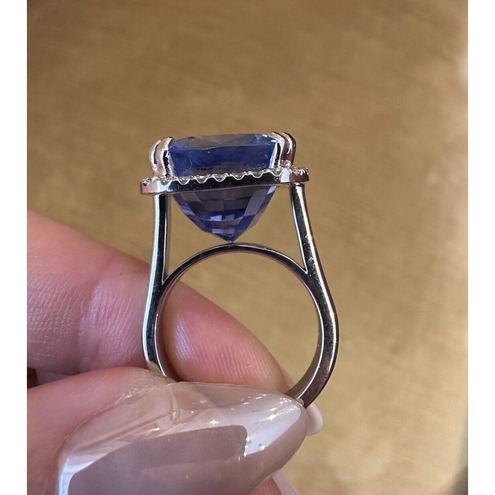 GIA 26.75cts Unheated Ceylon Sapphire in Diamond Halo Platinum Ring- C300ZR