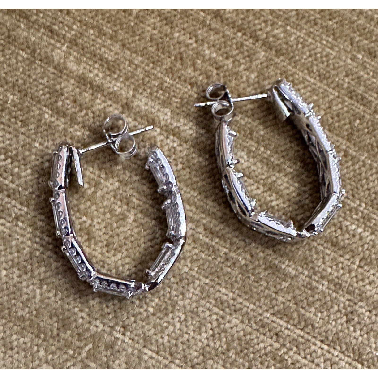 Emerald Cut & Round Diamond Hoop Earrings in 18k White Gold - HM2527BA