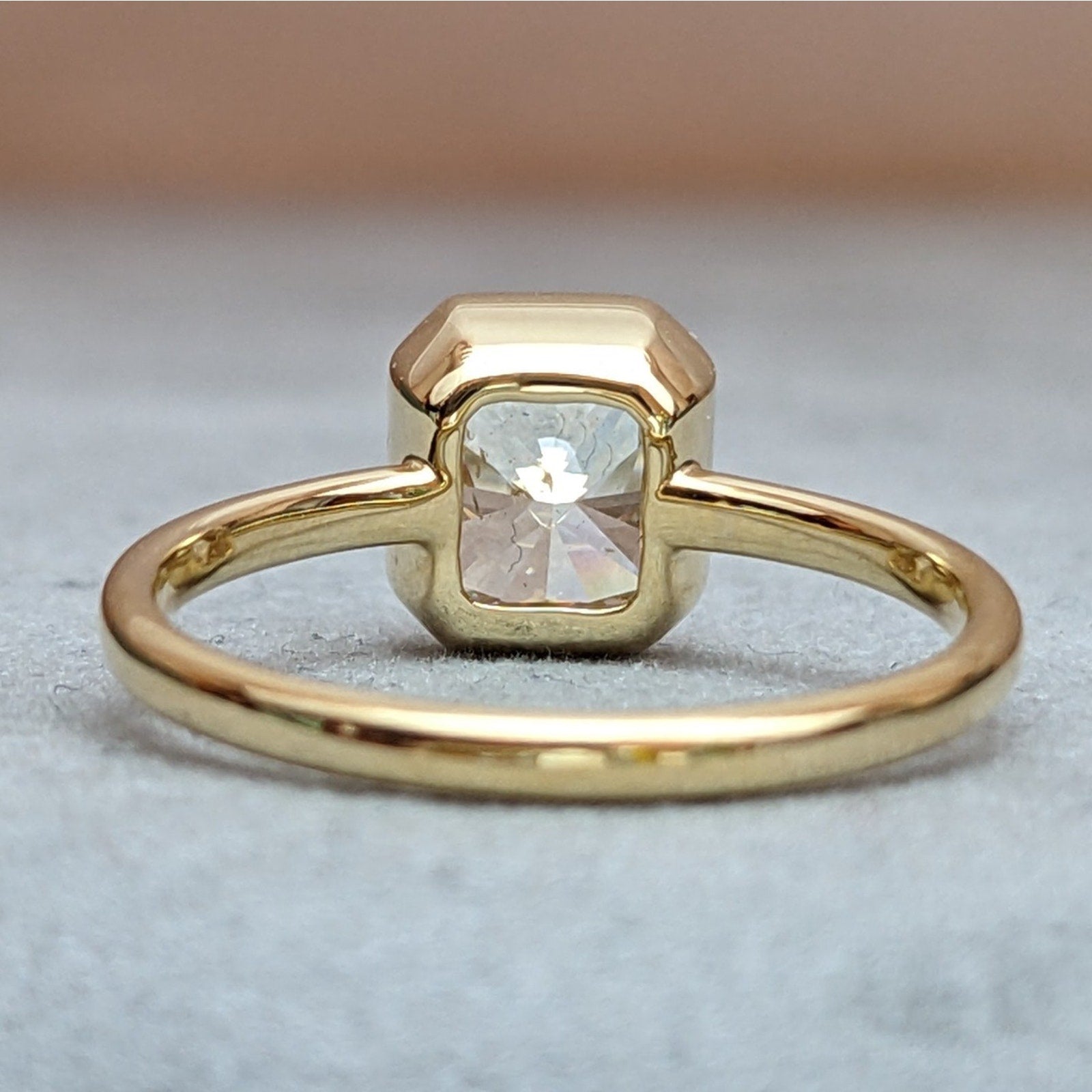 GIA Bezel Set Natural Cushion Diamond Ring in 18k Yellow Gold