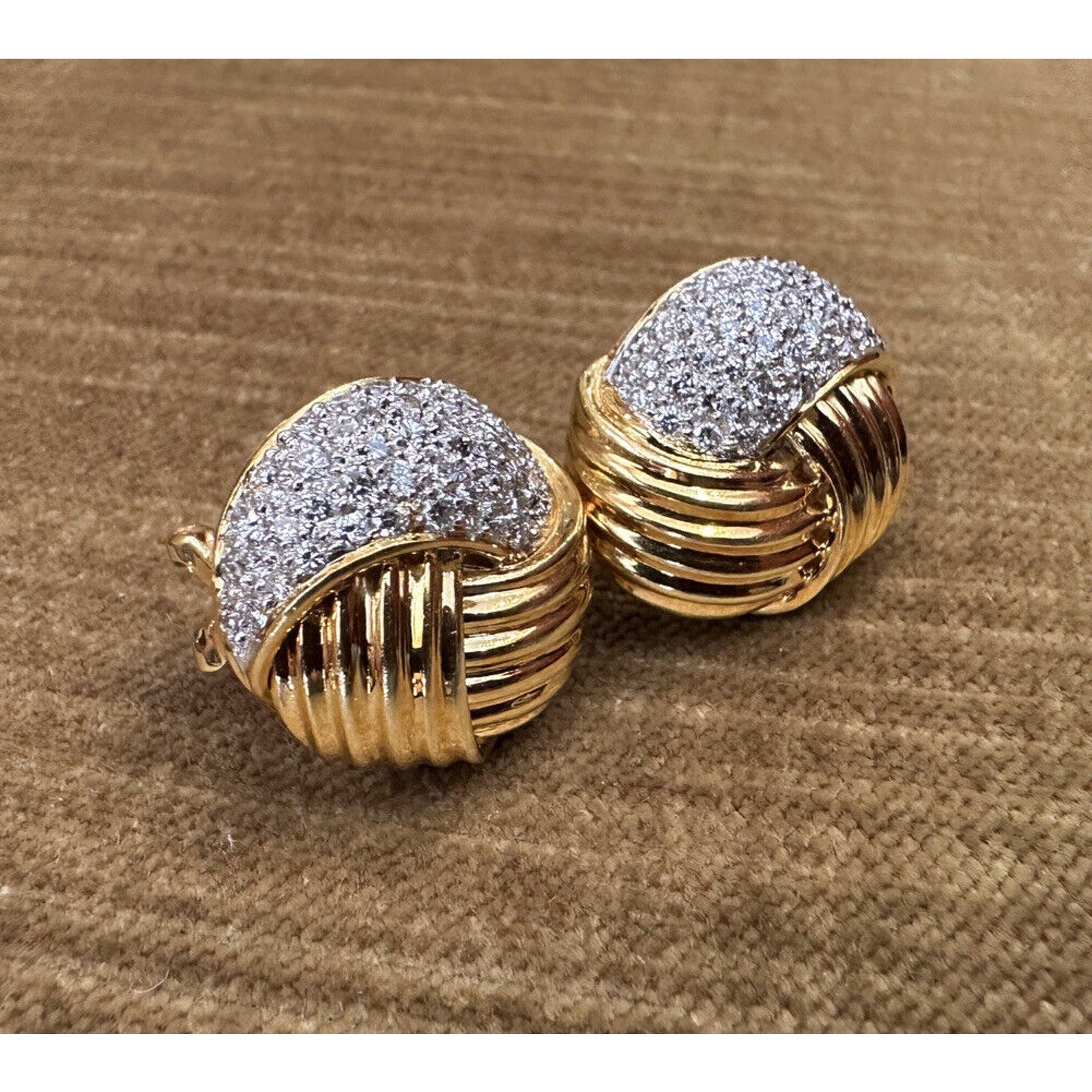 Pavé Diamond Knot Button Earrings 2.00 cttw in 18k Yellow Gold - HM2448AS