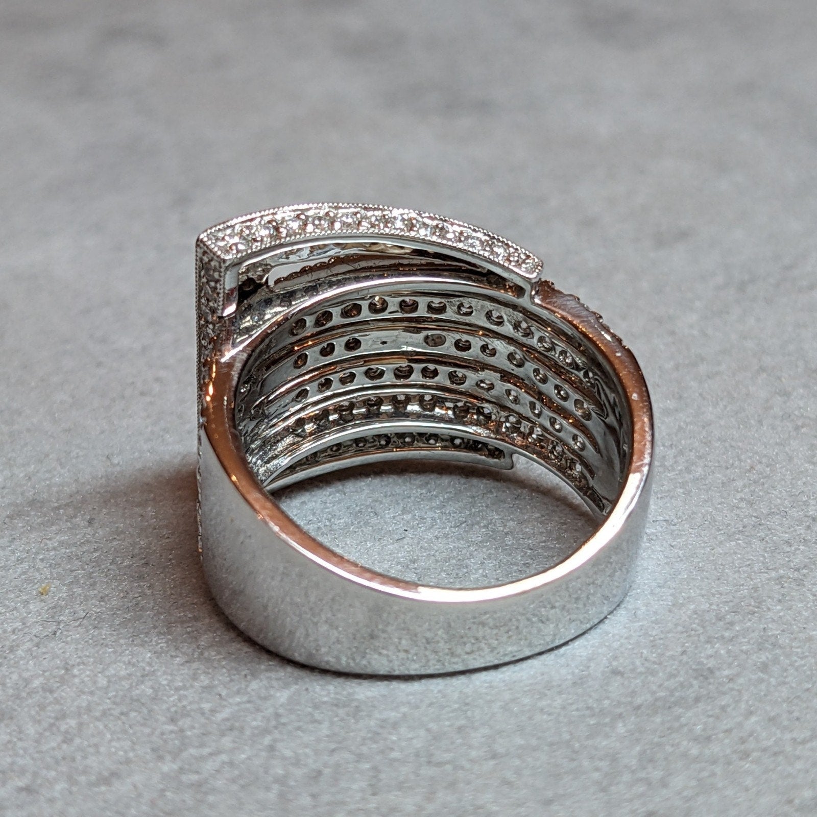 Wide Five Row Diamond Buckle Ring in 14k White Gold