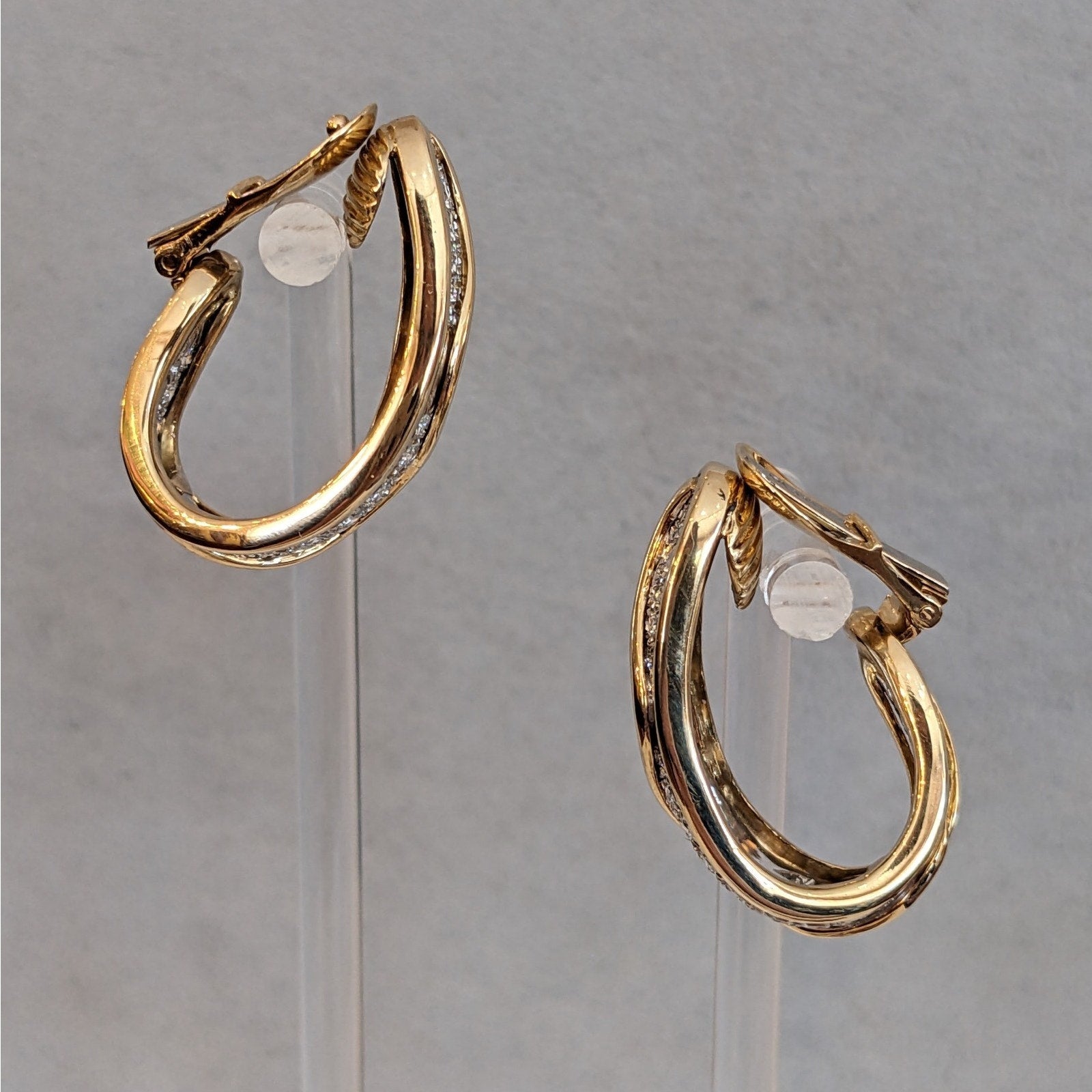 Wide Diamond Hoop Earrings in Platinum & 18k Yellow Gold