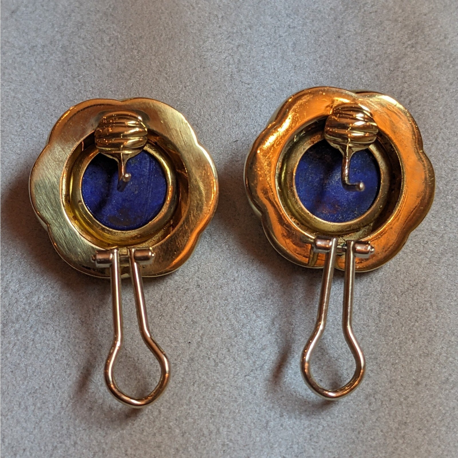 Vintage Lapis Large Button Earrings in 18k Yellow Gold
