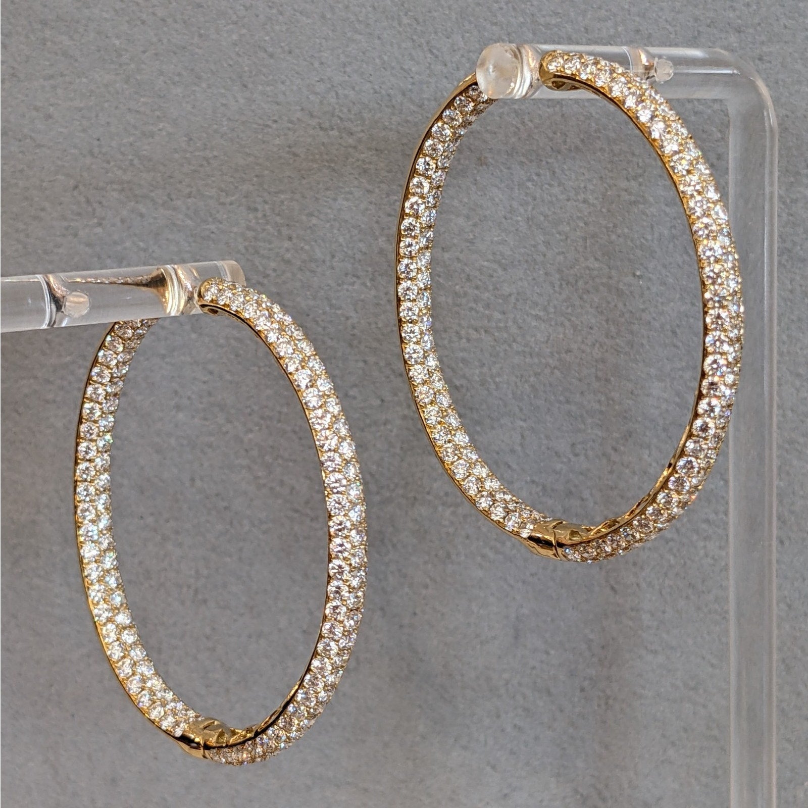 9.96 cts Inside Out Oval Pave Diamond Hoop Earrings in 18k Yellow Gold
