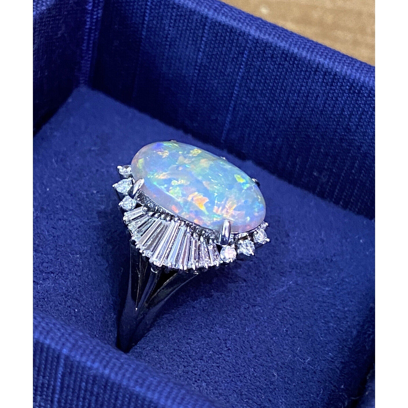 3.53 ct Black Opal & Diamond Ballerina Cocktail Ring in Platinum