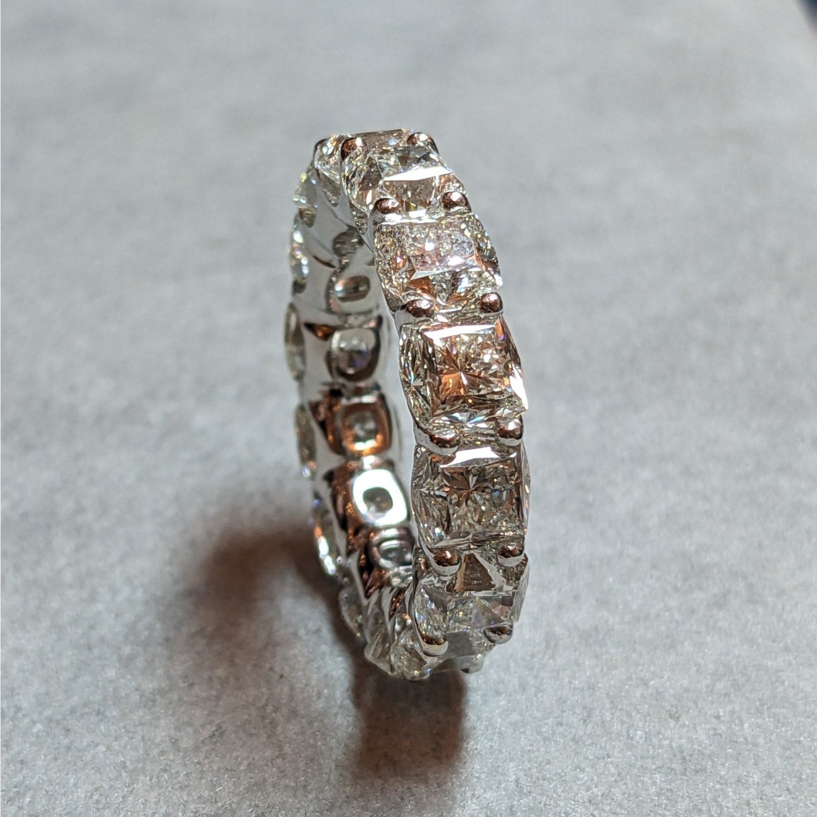 Cushion Cut Diamond Eternity Band Ring 10.00 cttw Size 6.75 in Platinum