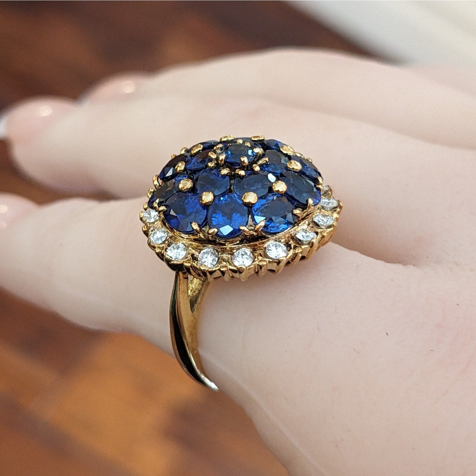 Sapphire and Diamond Dome Cocktail Ring in 18k Yellow Gold