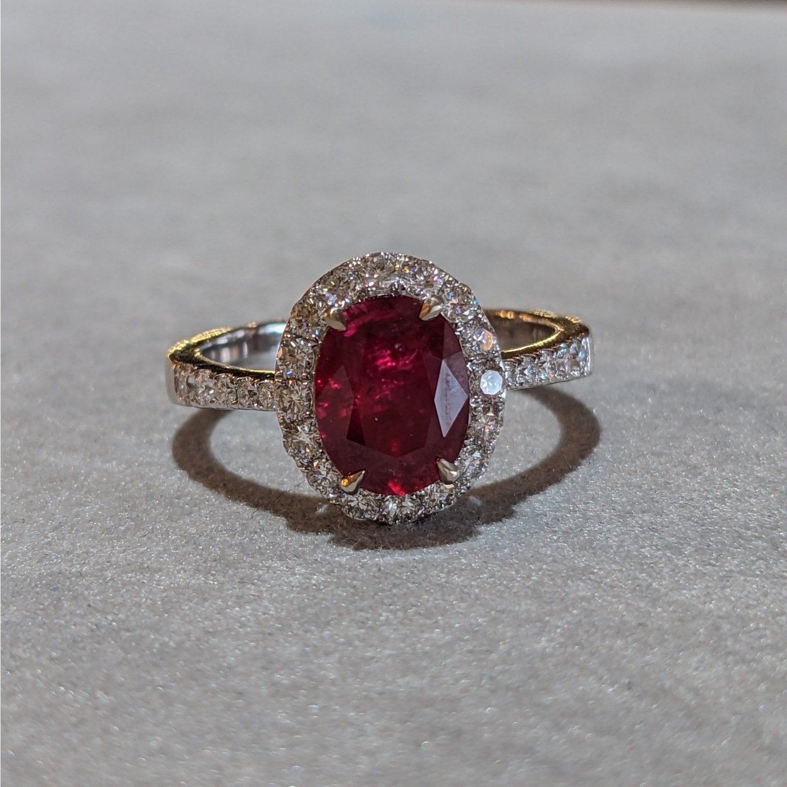 Natural Ruby and Diamond Halo Ring 2.51 cttw in 18K White Gold