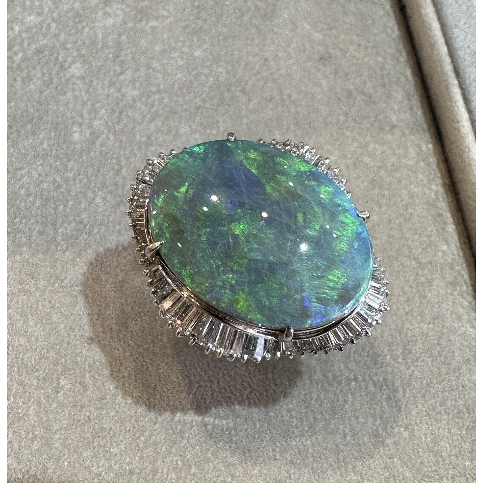 Natural Black Opal 15.60 ct and Diamond Cocktail Ring in Platinum