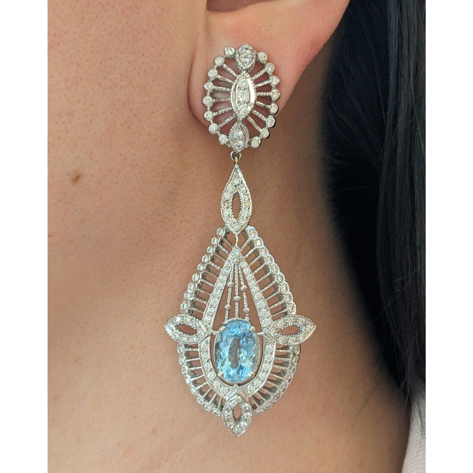 Doris Panos Aquamarine and Diamond Earrings in 18k White Gold