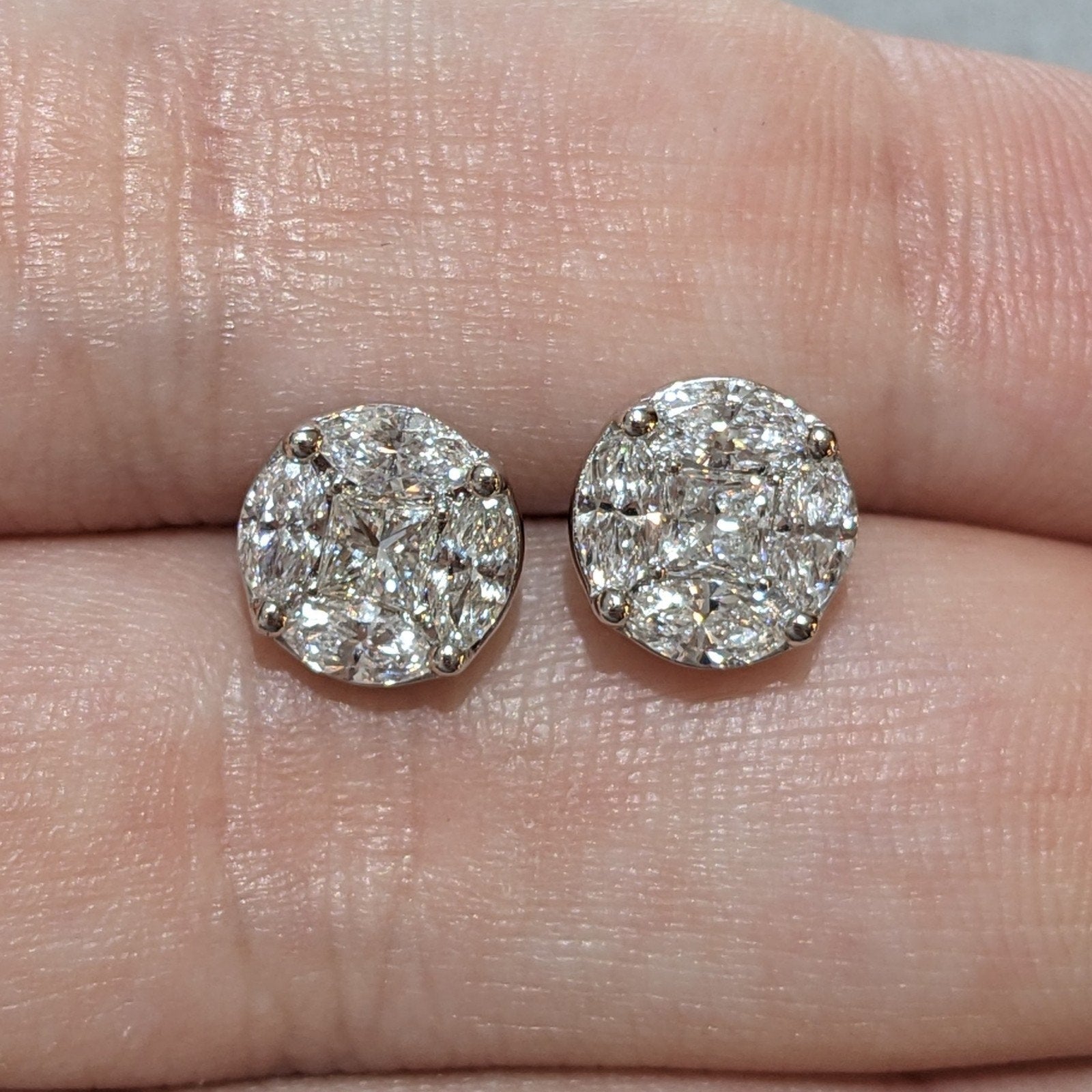 Illusion set Natural Diamond Earrings 1.62 cttw in 18k White Gold
