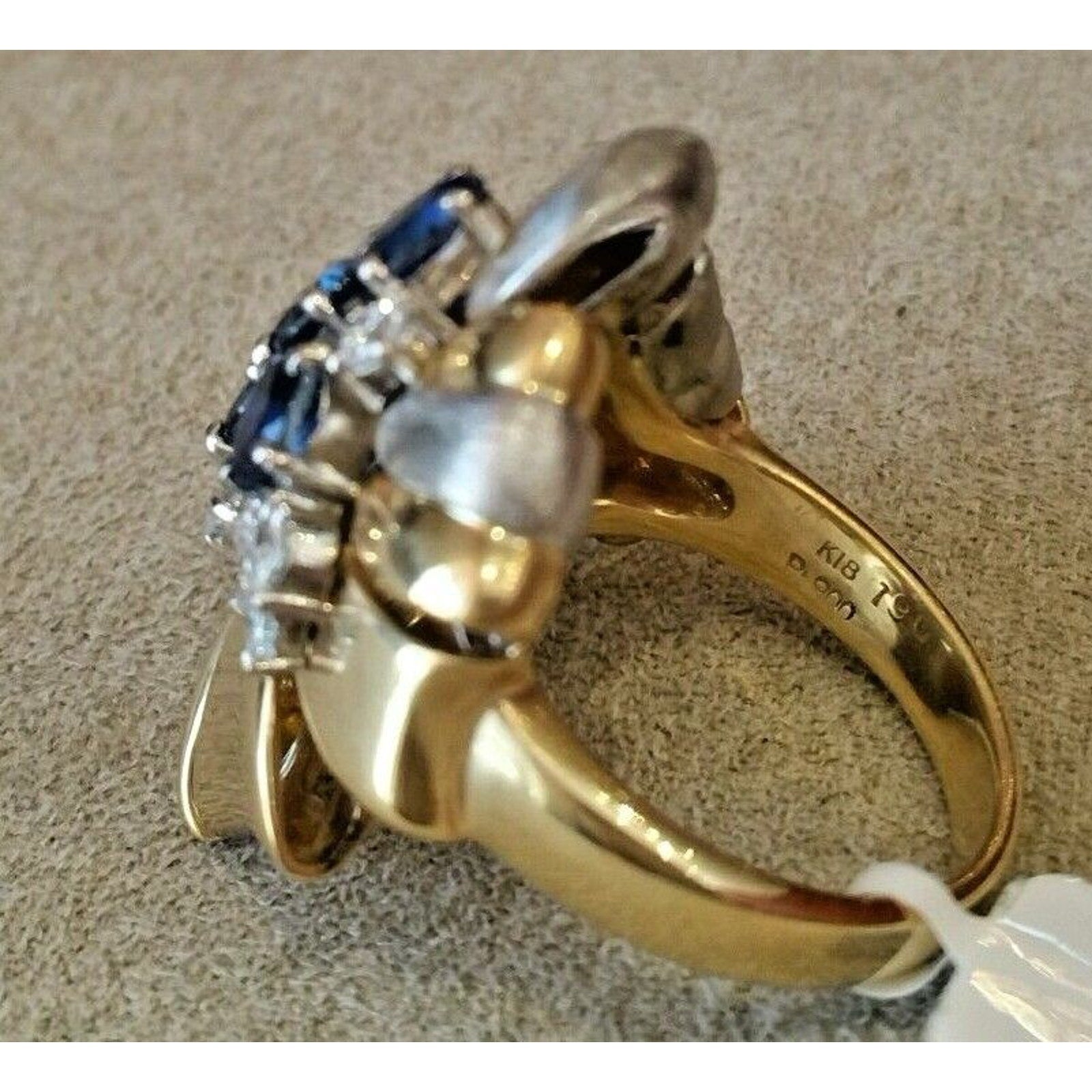 Natural Sapphire and Diamond Cluster Ring in Platinum & 18k Yellow Gold