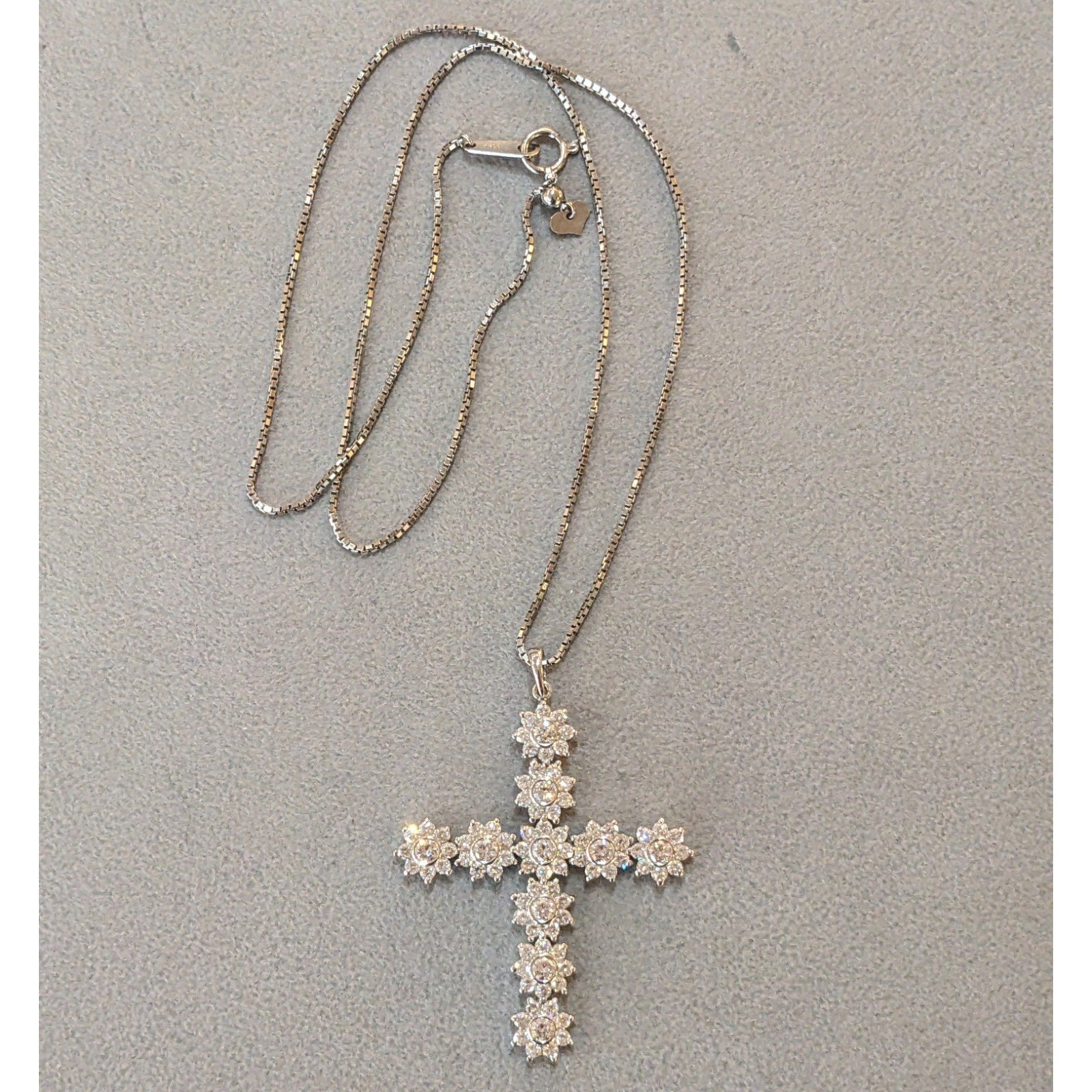 Natural Diamond Cross Pendant Necklace in 18k White Gold & Platinum