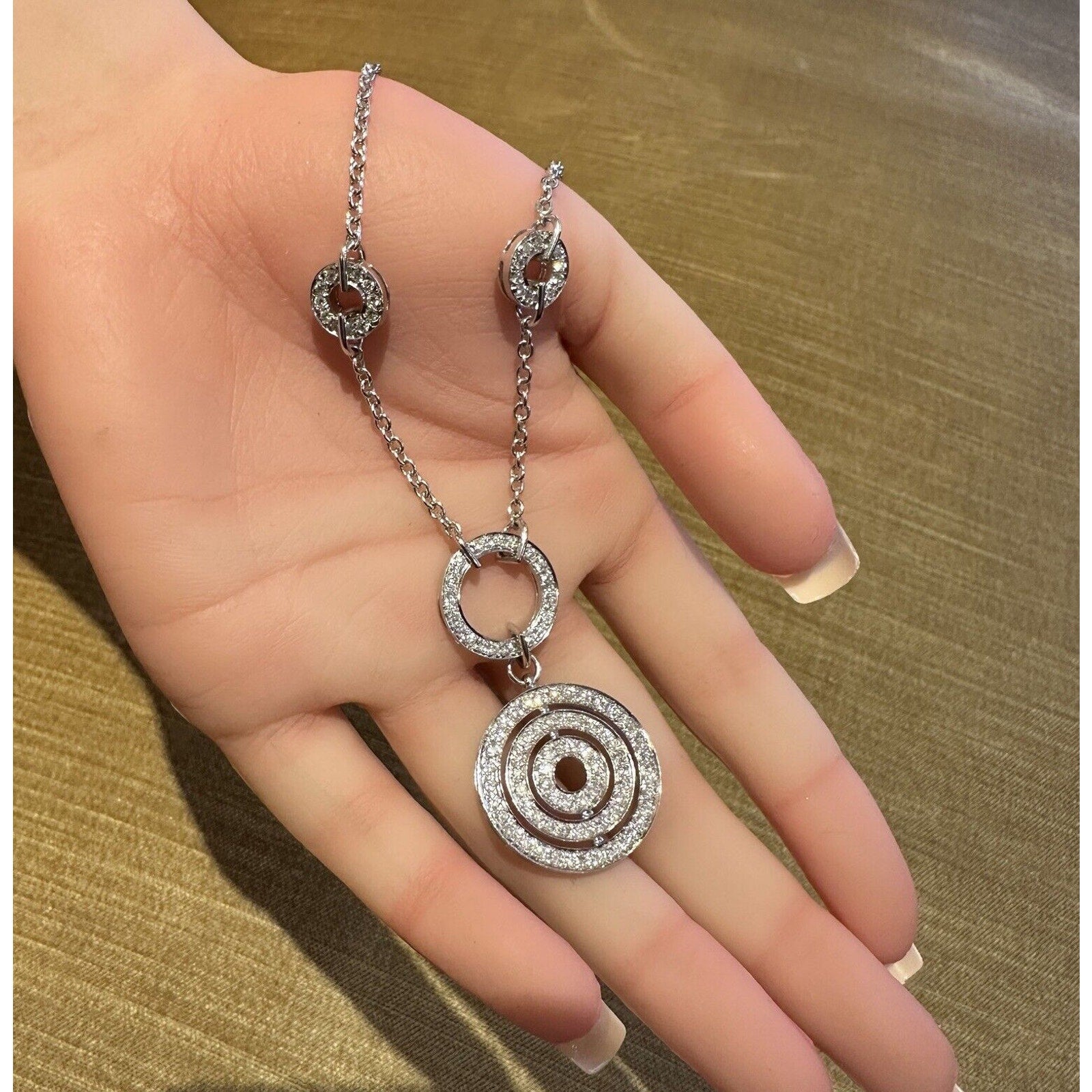 Natural Diamond Circle Drop Pendant Necklace in 18k White Gold