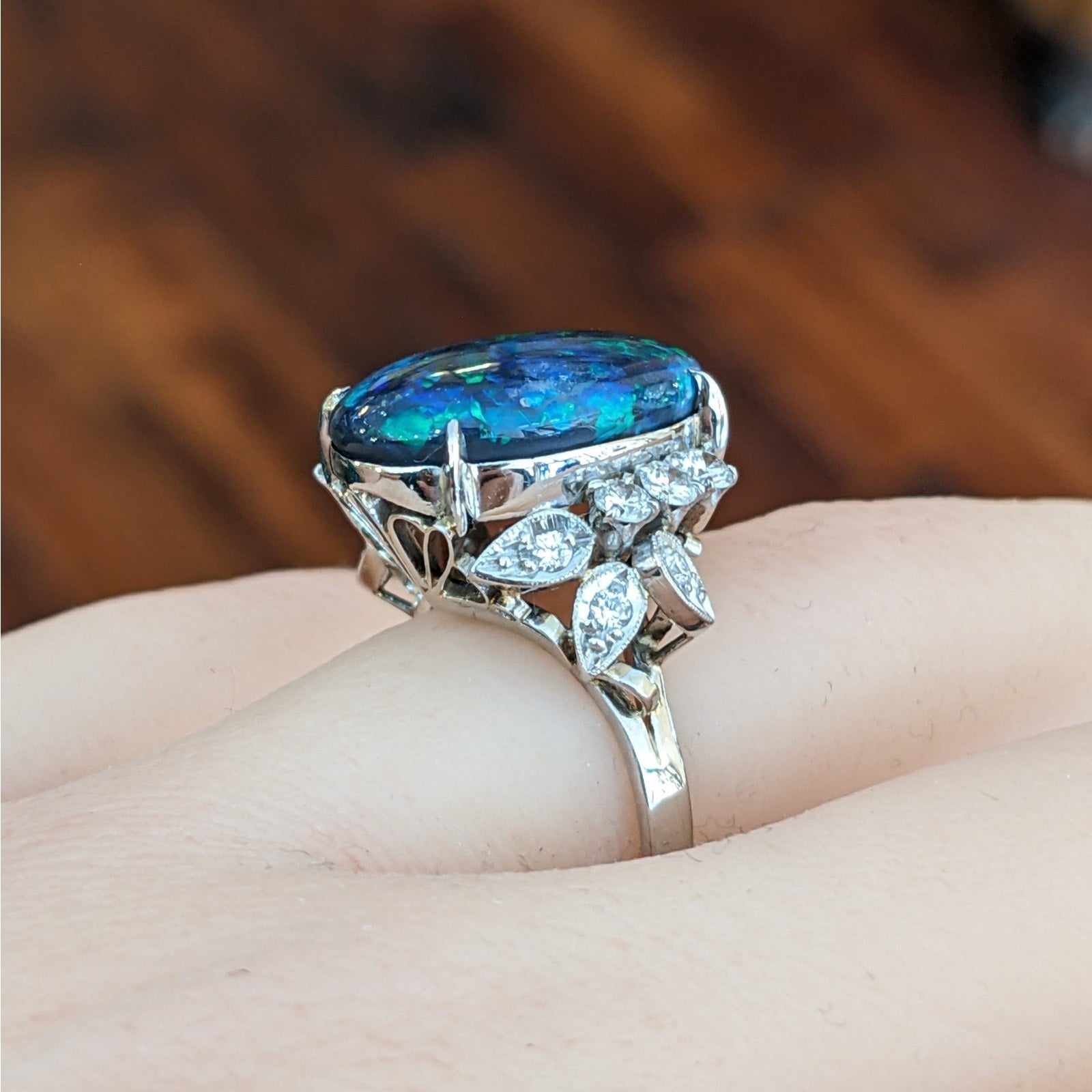 GIA Australian Black Opal and Diamond Ring in Platinum - HM2776BR