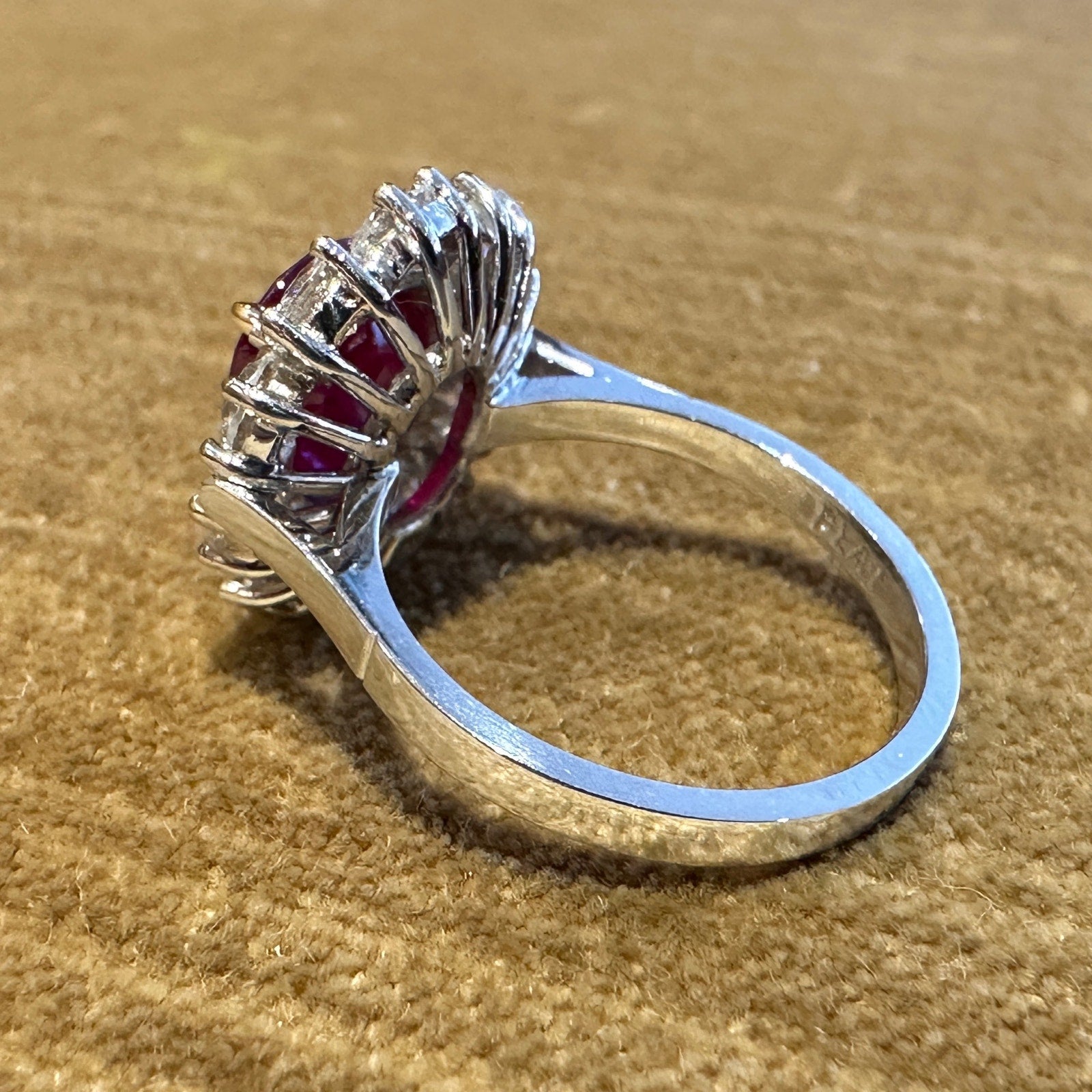 AGL Certified Unheated Cushion Ruby Ring with Diamonds in Platinum - HM2591