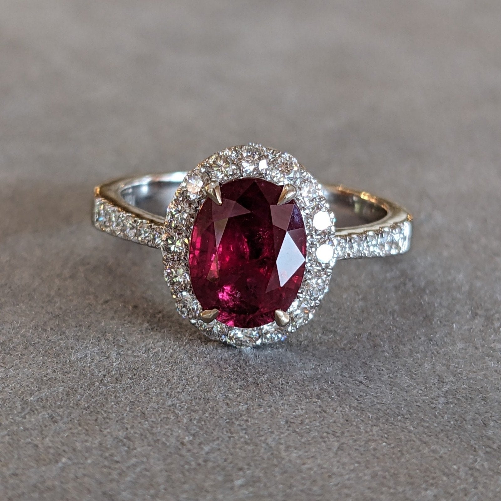 Natural Ruby and Diamond Halo Ring 2.51 cttw in 18K White Gold