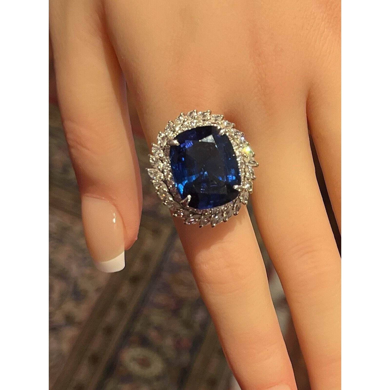 GIA Natural 16.63 ct Tanzanite and Diamond Ring in Platinum