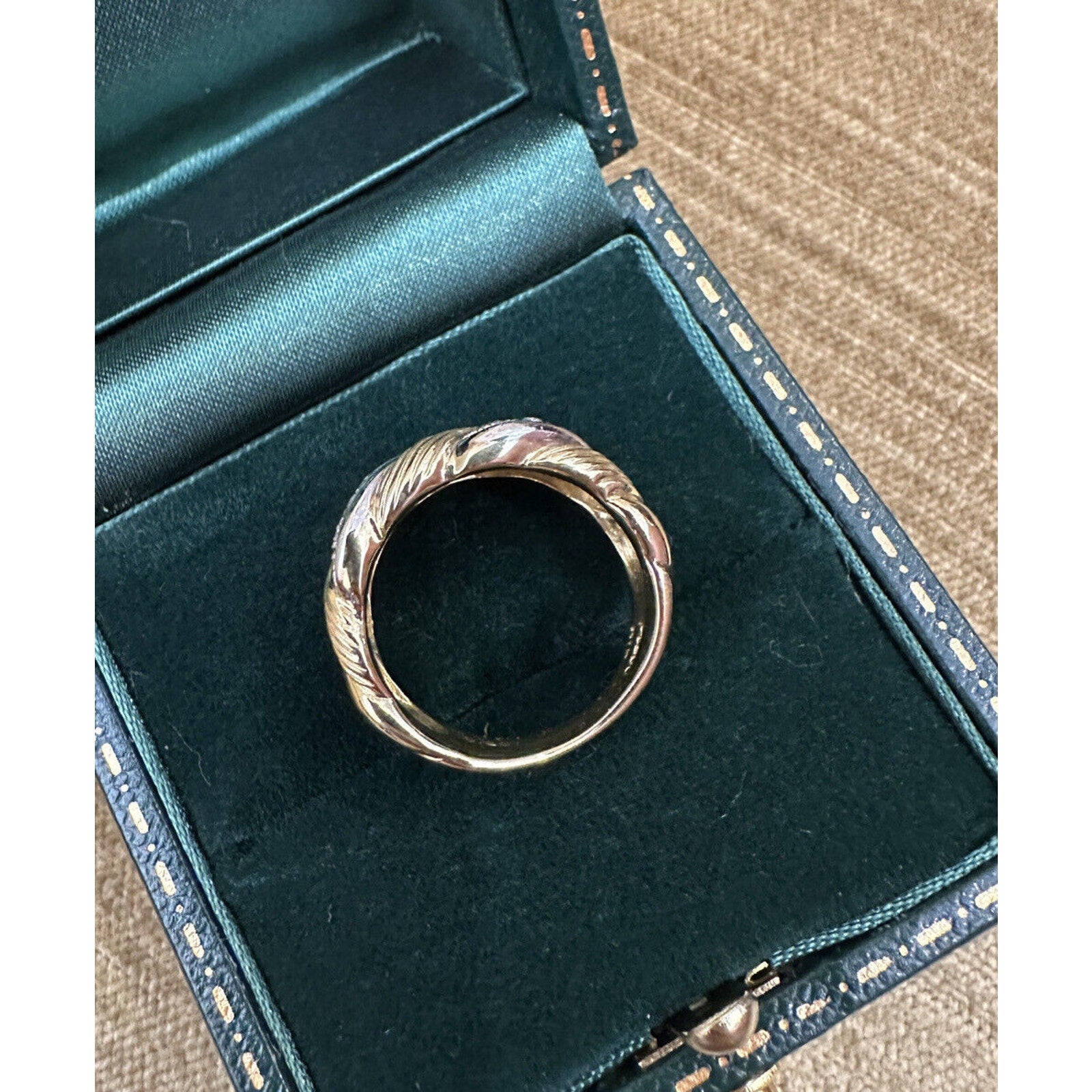 Carved Floral Diamond Band Ring in 18k Yellow Gold & Platinum