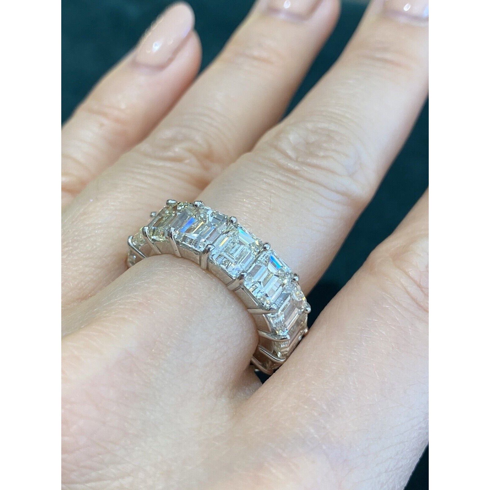 15.16 cts. Emerald Cut Diamond Eternity Band Ring in Platinum Size 6.5