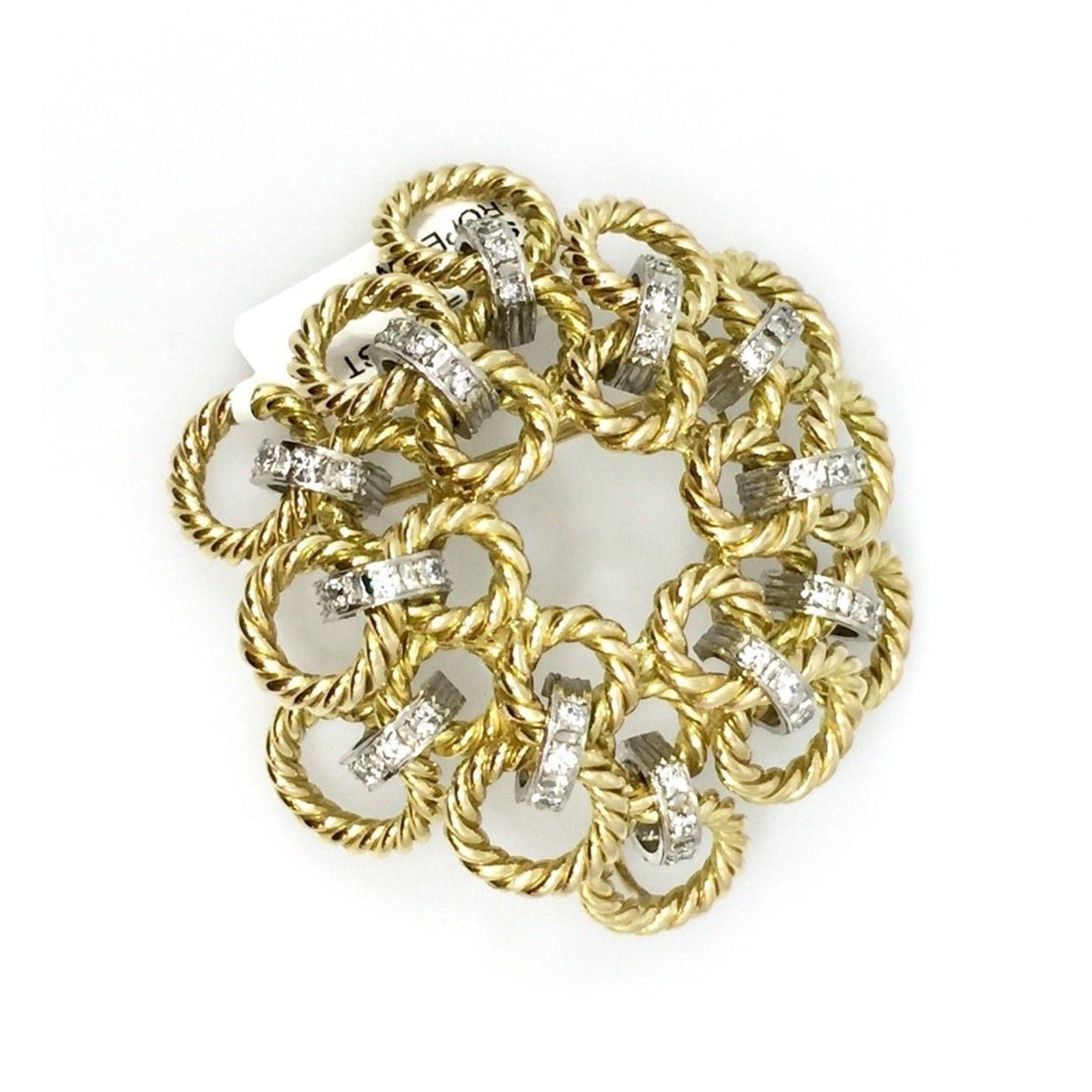 Diamond and Twisted Rope Circular Pin/Pendant in 14K Gold