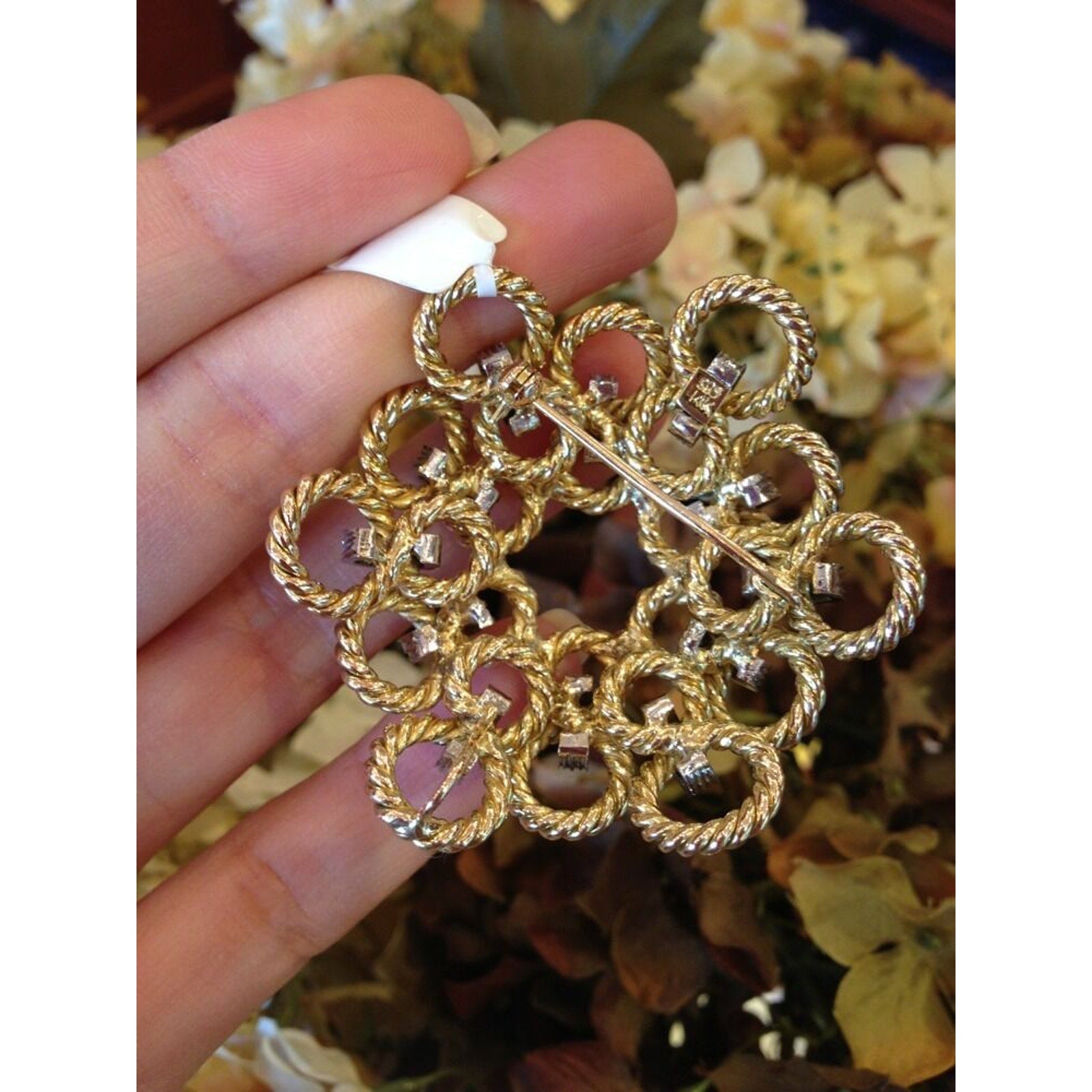 Diamond and Twisted Rope Circular Pin/Pendant in 14K Gold