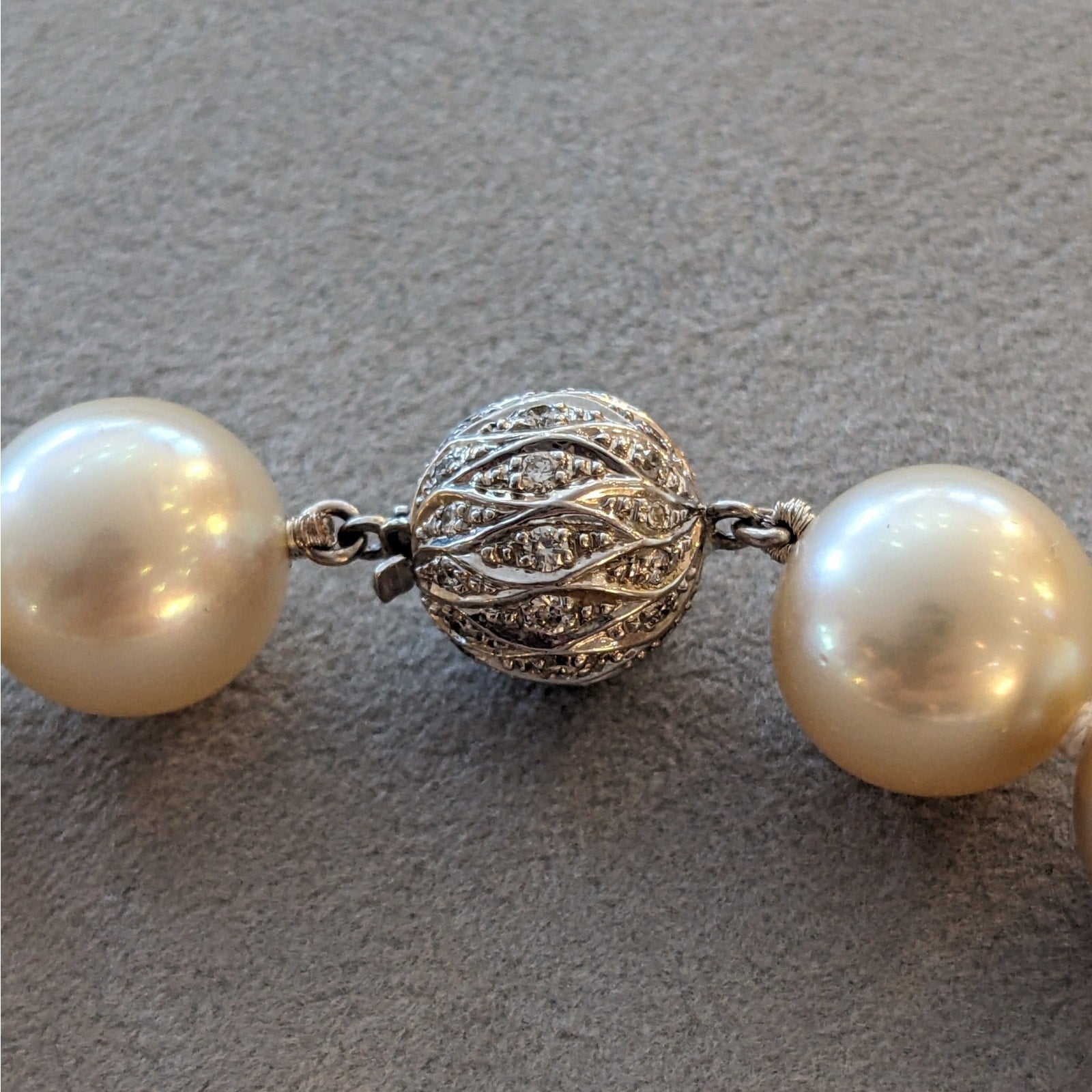 Golden South Sea Pearl Necklace 16.8 inch 18k White Gold Diamond Clasp