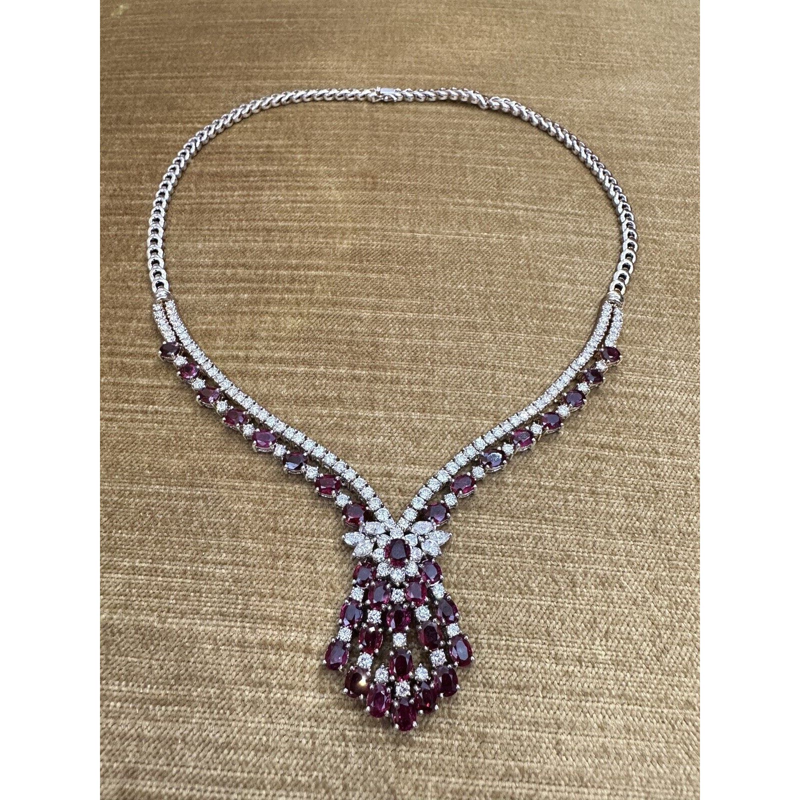 Vintage Ruby and Diamond Necklace in 18k White Gold - HM2491N