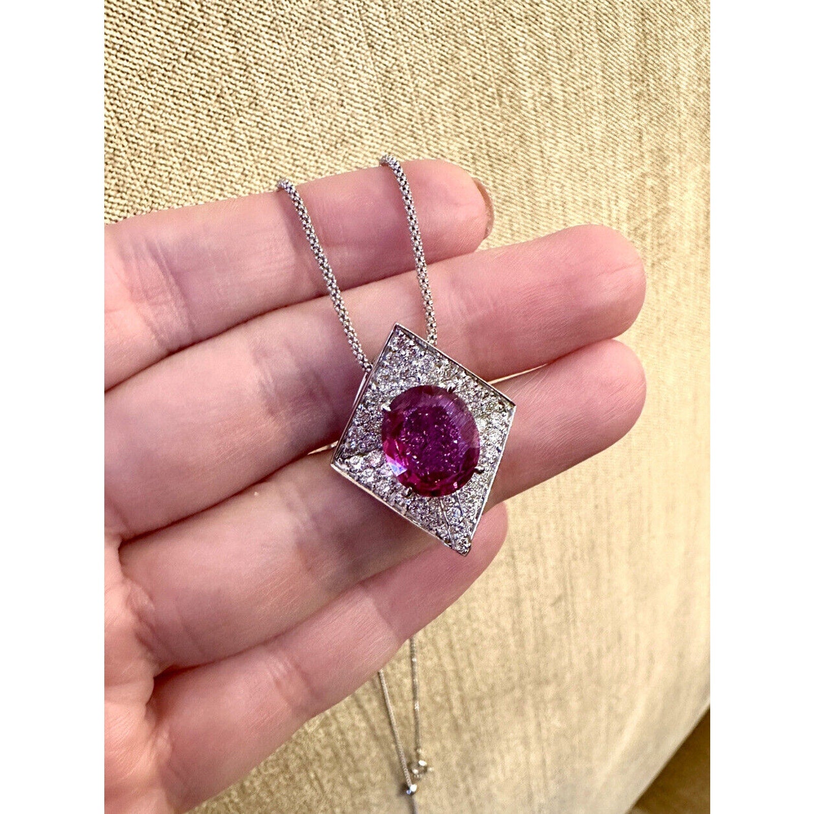 GRS Certified 5 ct Ruby Pendant Necklace w/ Diamonds in 18k White Gold -HM2421SA