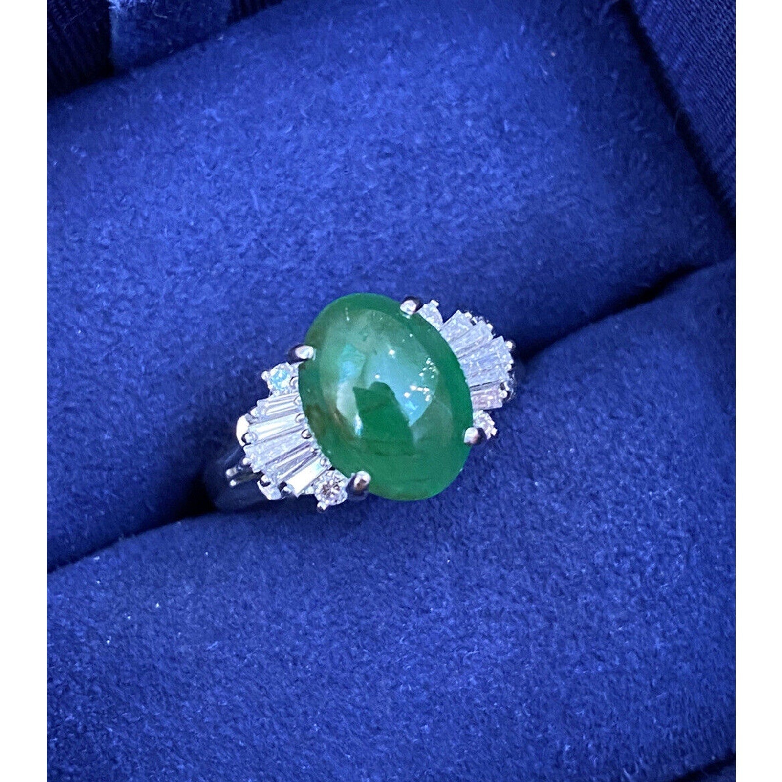 GIA Untreated Oval Jadeite Jade 2.79 carat and Diamond Ring in Platinum