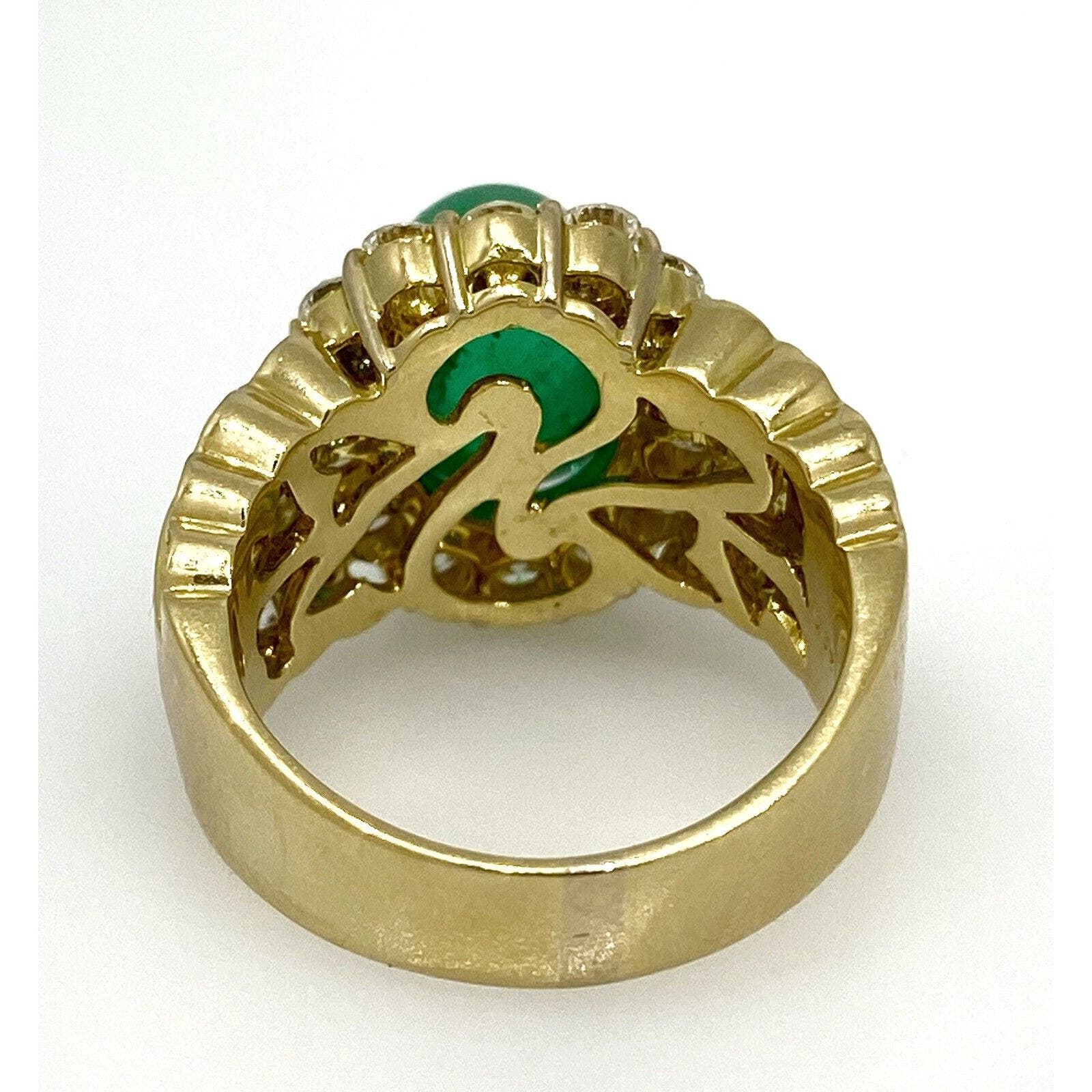 GIA 5.12ct Emerald Cabochon & Diamond Ring in 18k Yellow Gold - HM2222BR