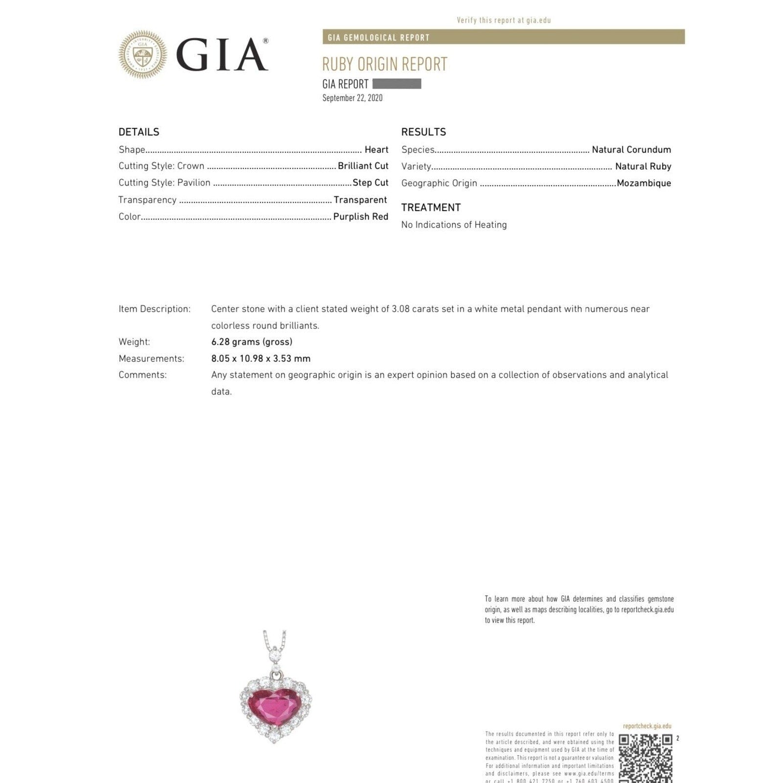 GIA Mozambique Unheated Heart Shaped Ruby and Diamond Ring in Platinum
