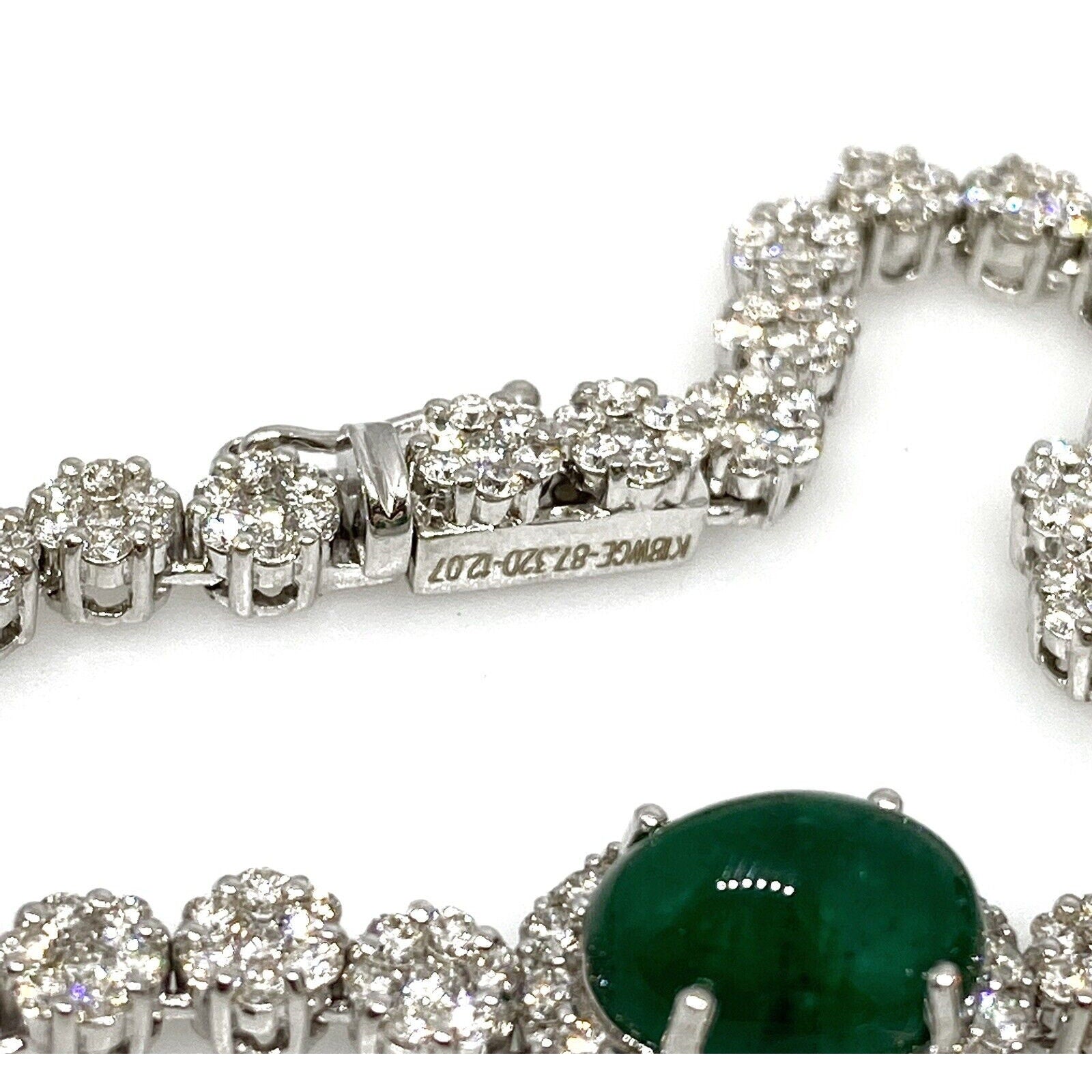 GIA Cabochon Emerald and Diamond Necklace in 18k White Gold