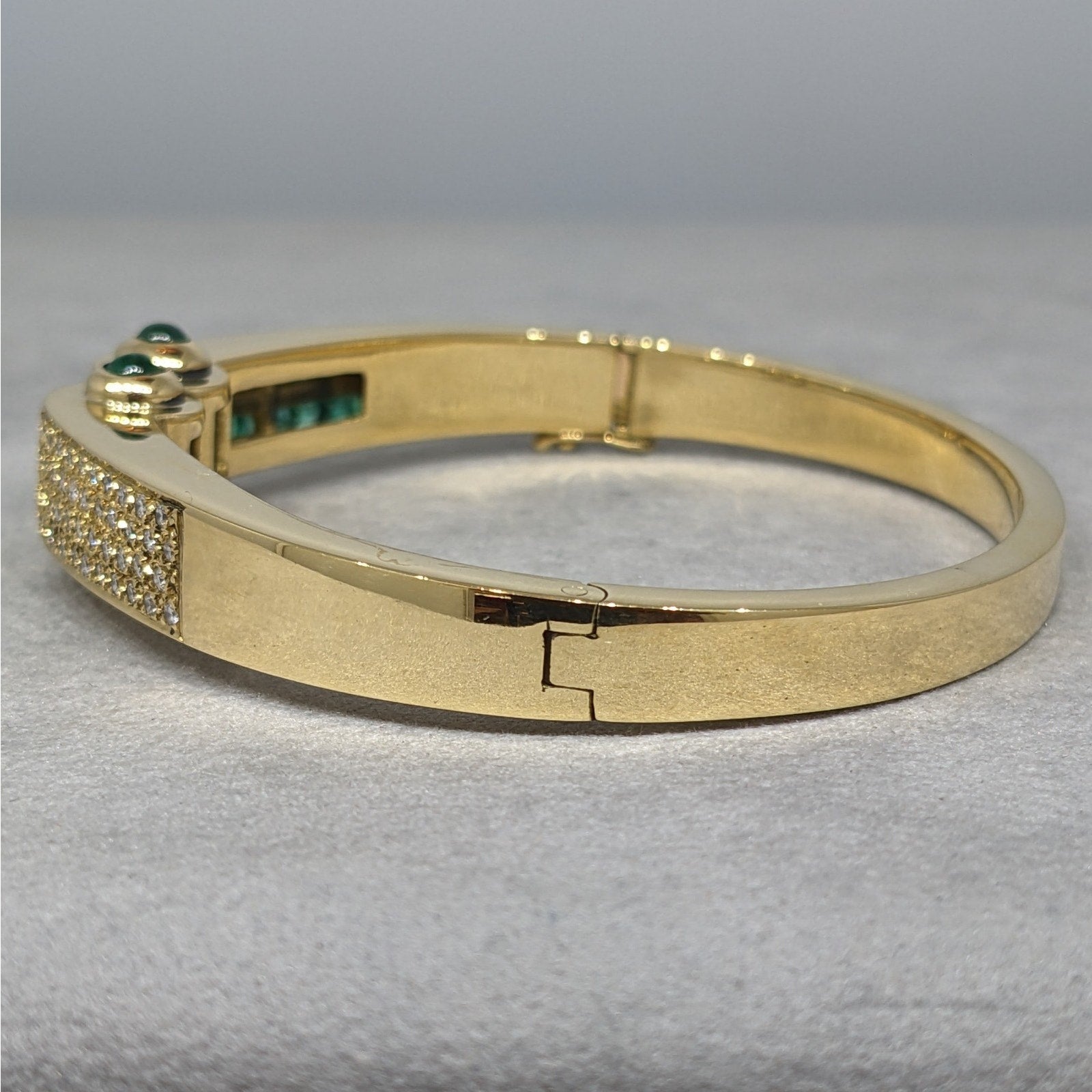 Emerald and Diamond Hinged Bangle Bracelet in 18k Yellow Gold