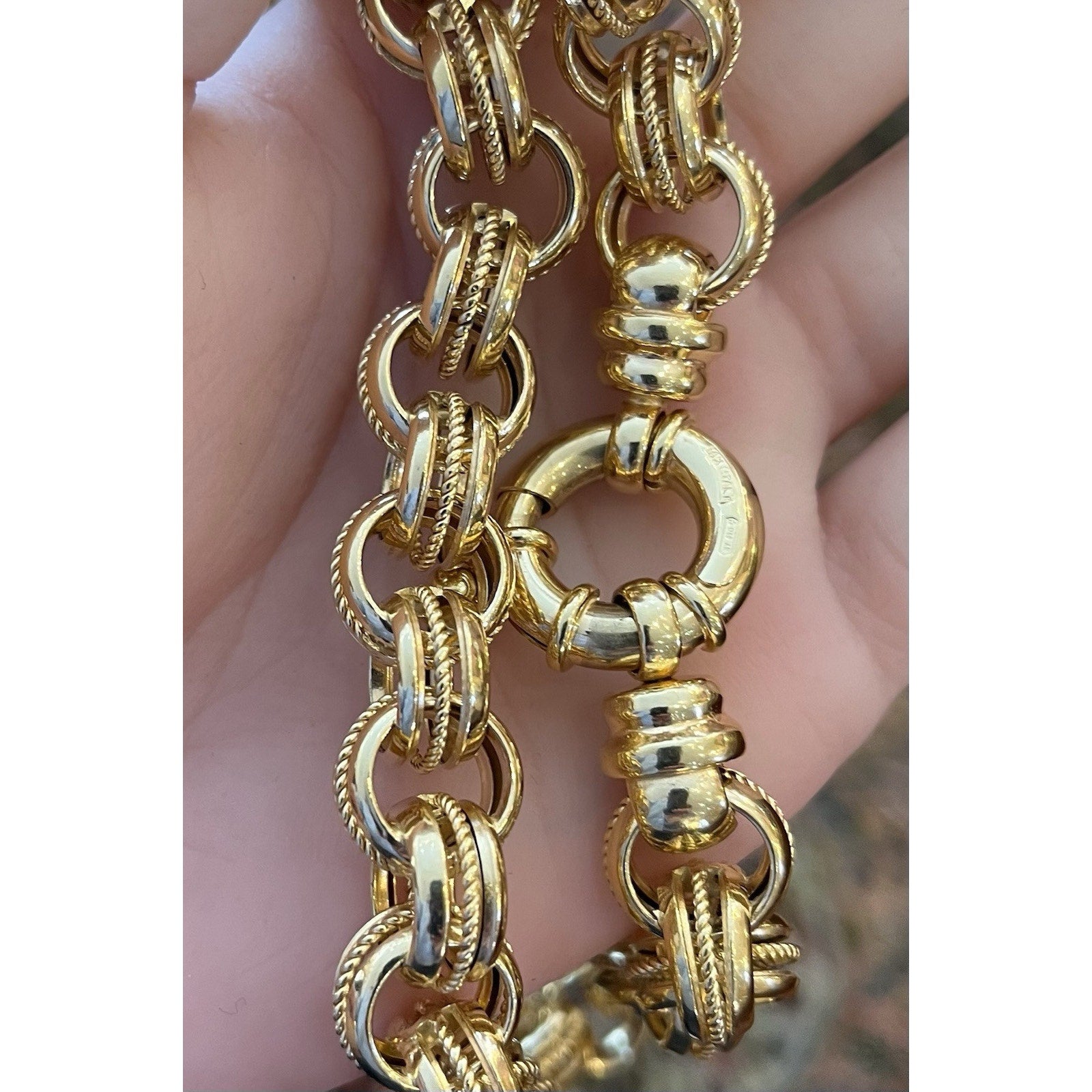 Large 20" Textured Round Cable Link Chain Necklace in 14k Yellow Gold