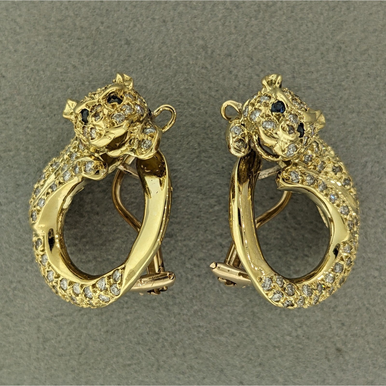 Circle Panther Earrings with Pave Diamonds in 18k & 14k Yellow Gold
