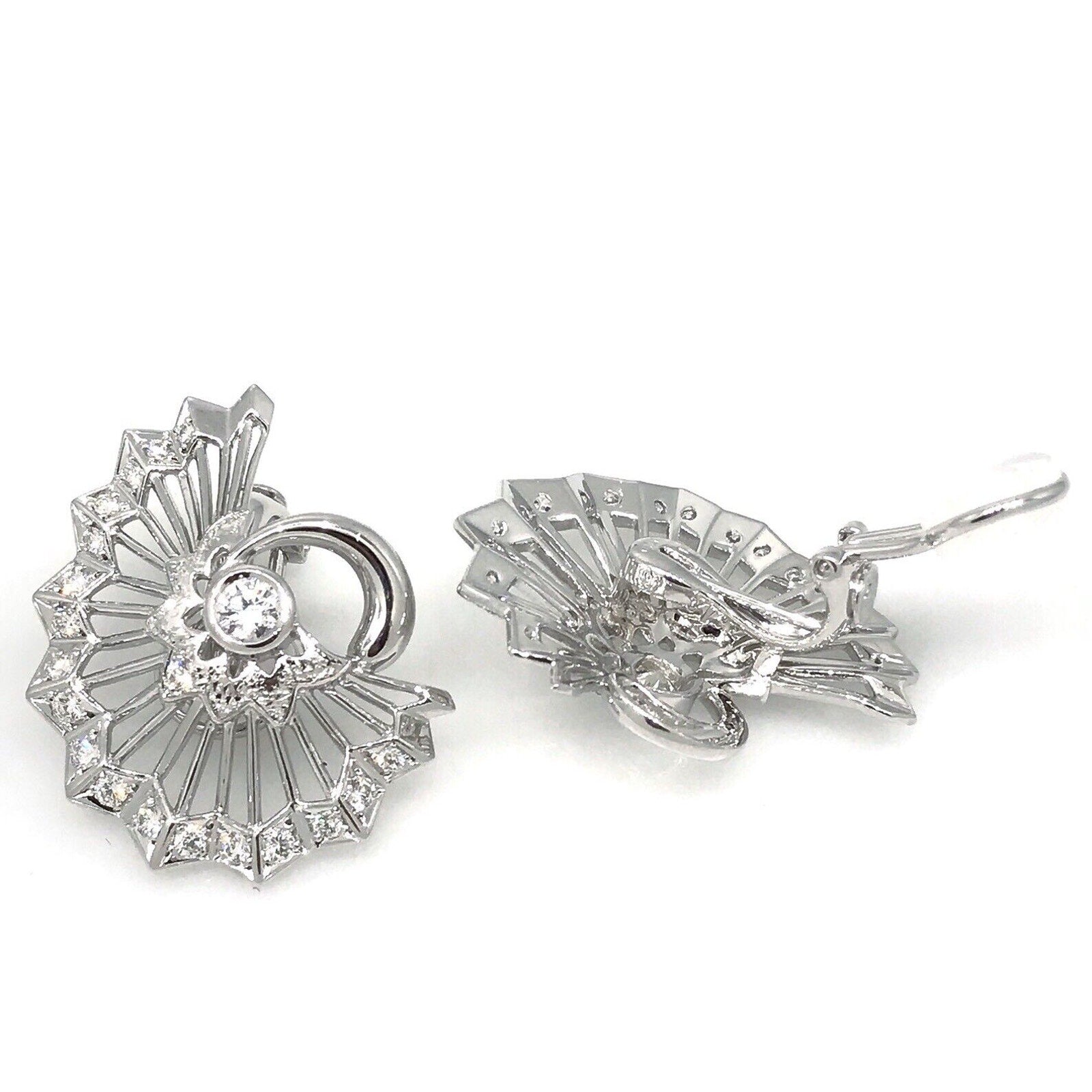 1.40 ct Fan Shaped Swirl Diamond Earrings in Platinum