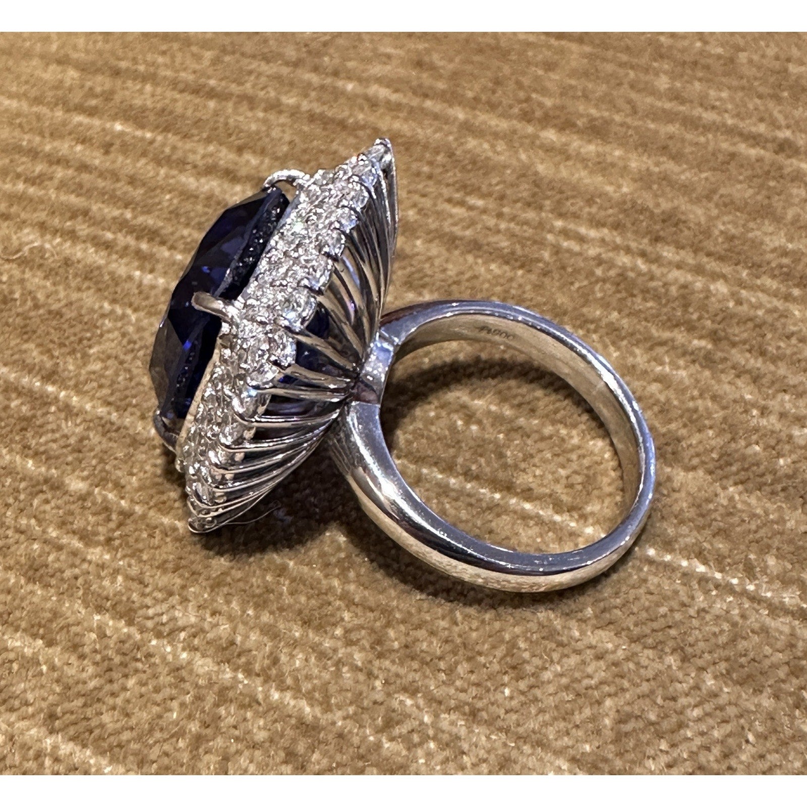 GIA 19.97 carat Cushion Tanzanite Ring with Diamond Halo in Platinum