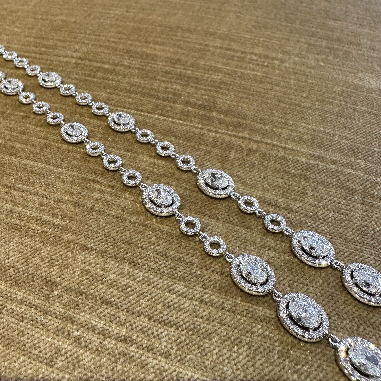 Natural Diamond Necklace 10.00 cttw Ovals and Rounds in 18k White Gold