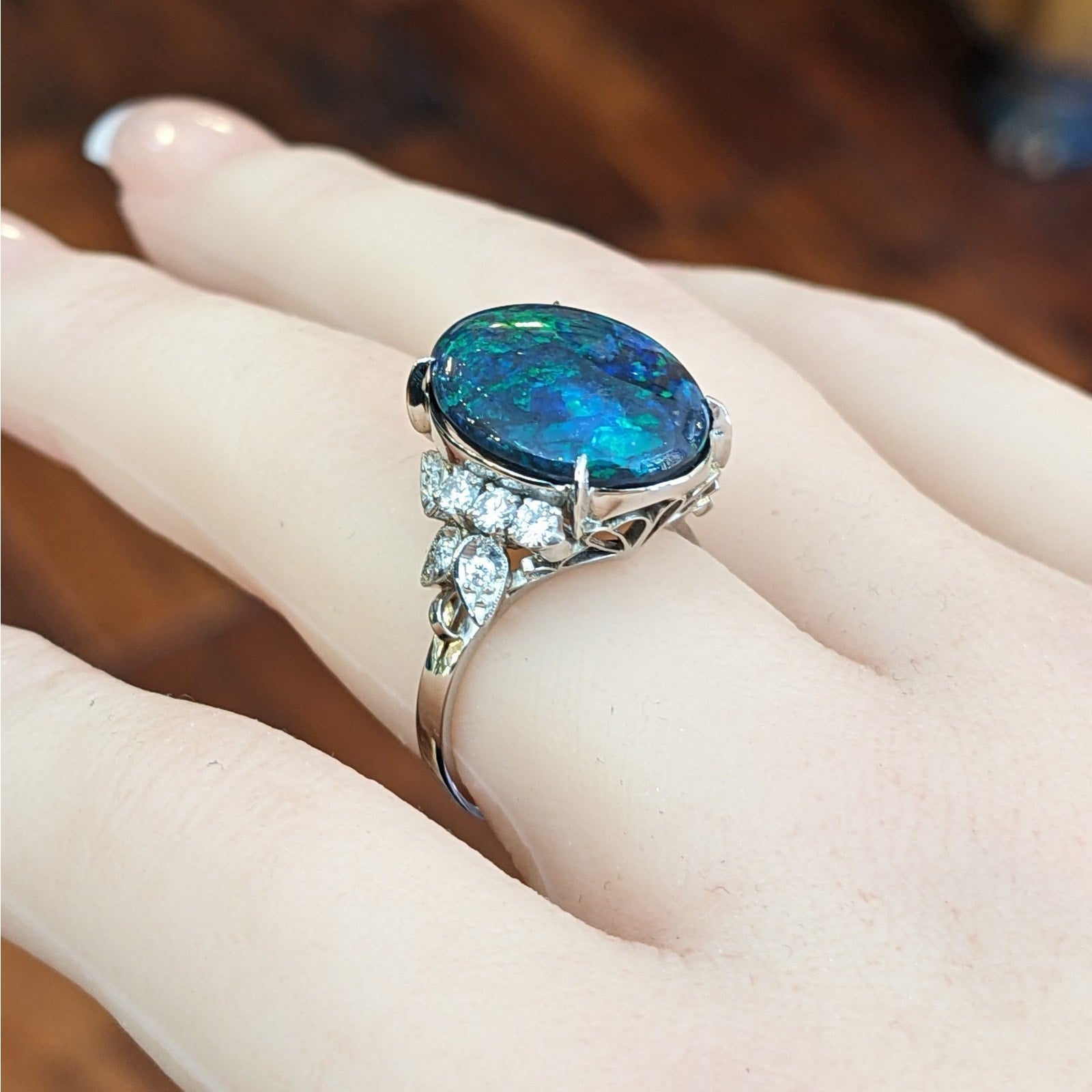 GIA Australian Black Opal and Diamond Ring in Platinum - HM2776BR